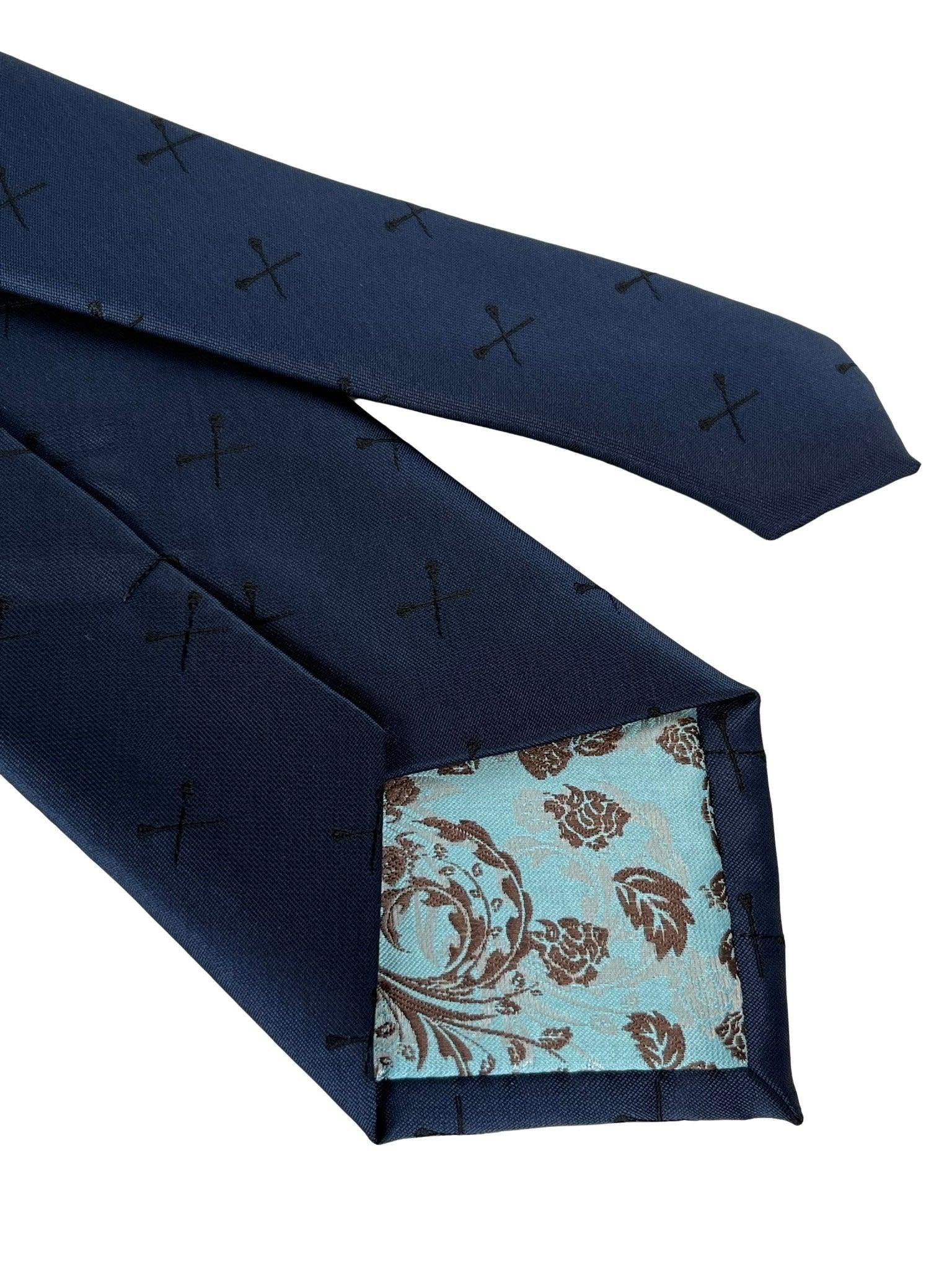 navy mens tie with lacrosse oars sticks design - Image 3