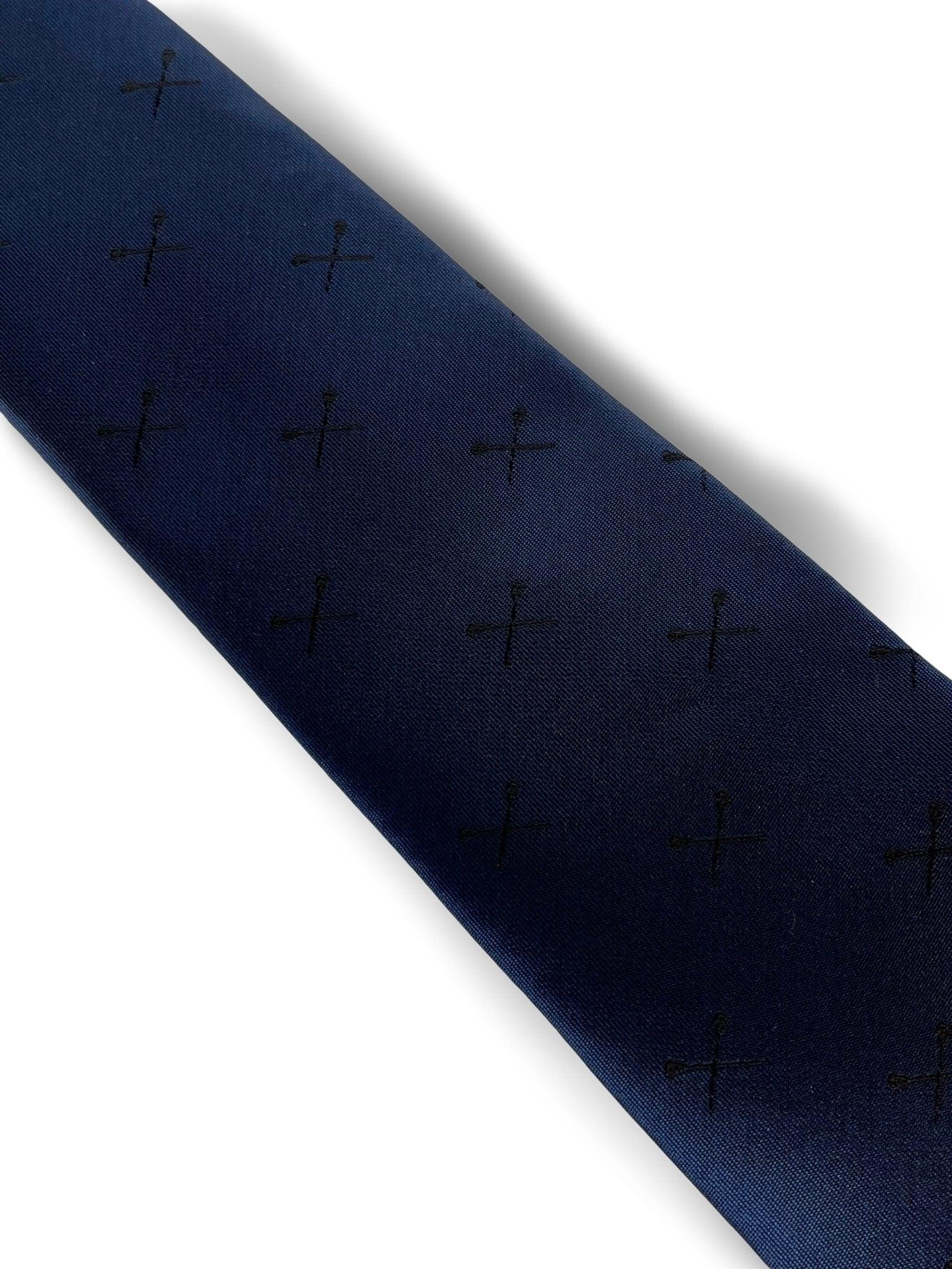 navy mens tie with lacrosse oars sticks design - Image 4