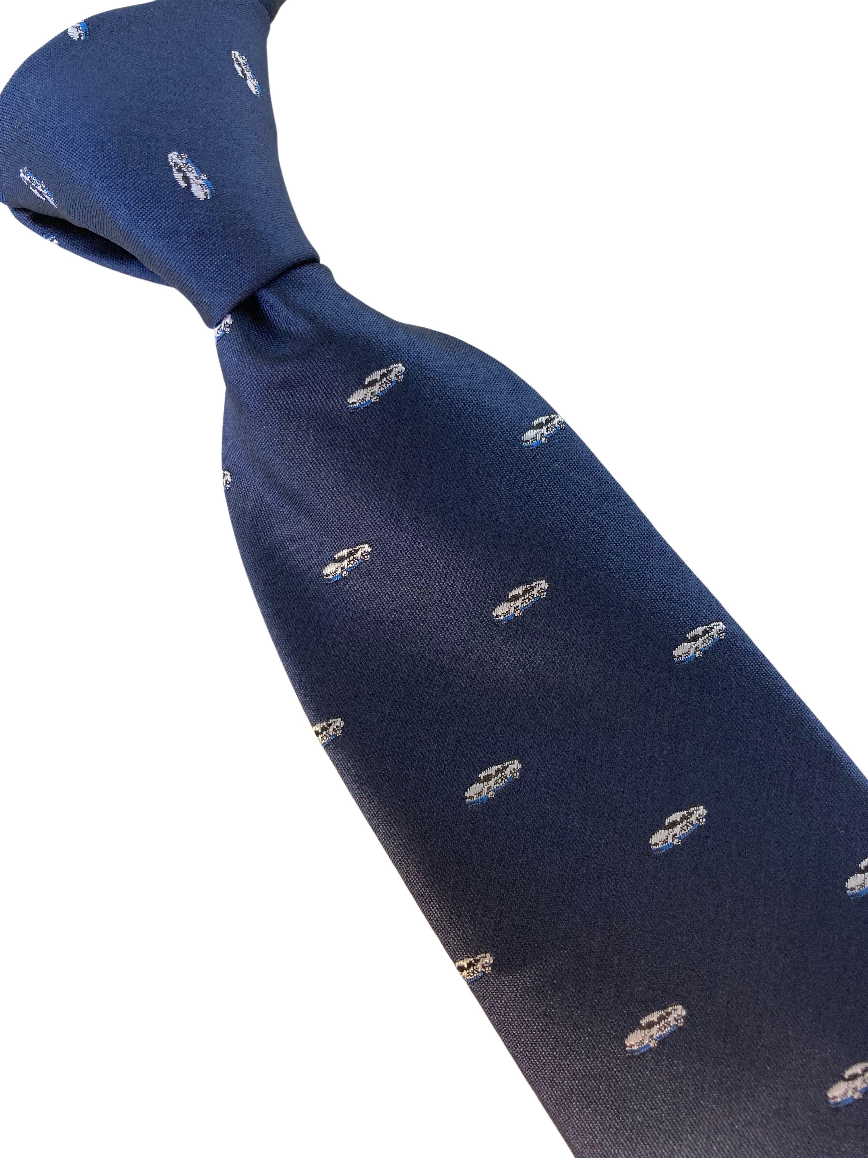 navy mens tie with NASCAR racing car quirky design - Image 2