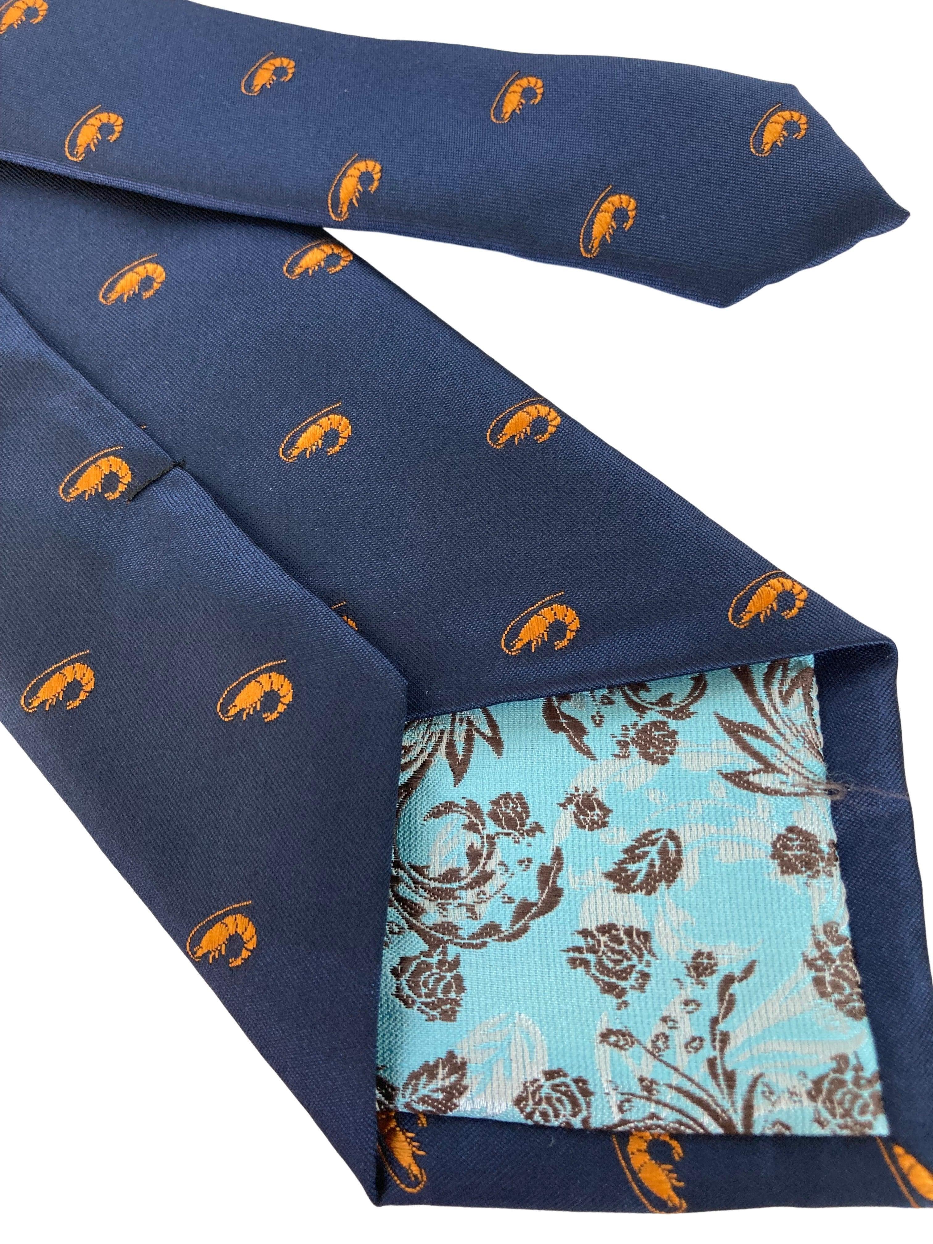 navy mens tie with prawn shellfish quirky design - Image 4