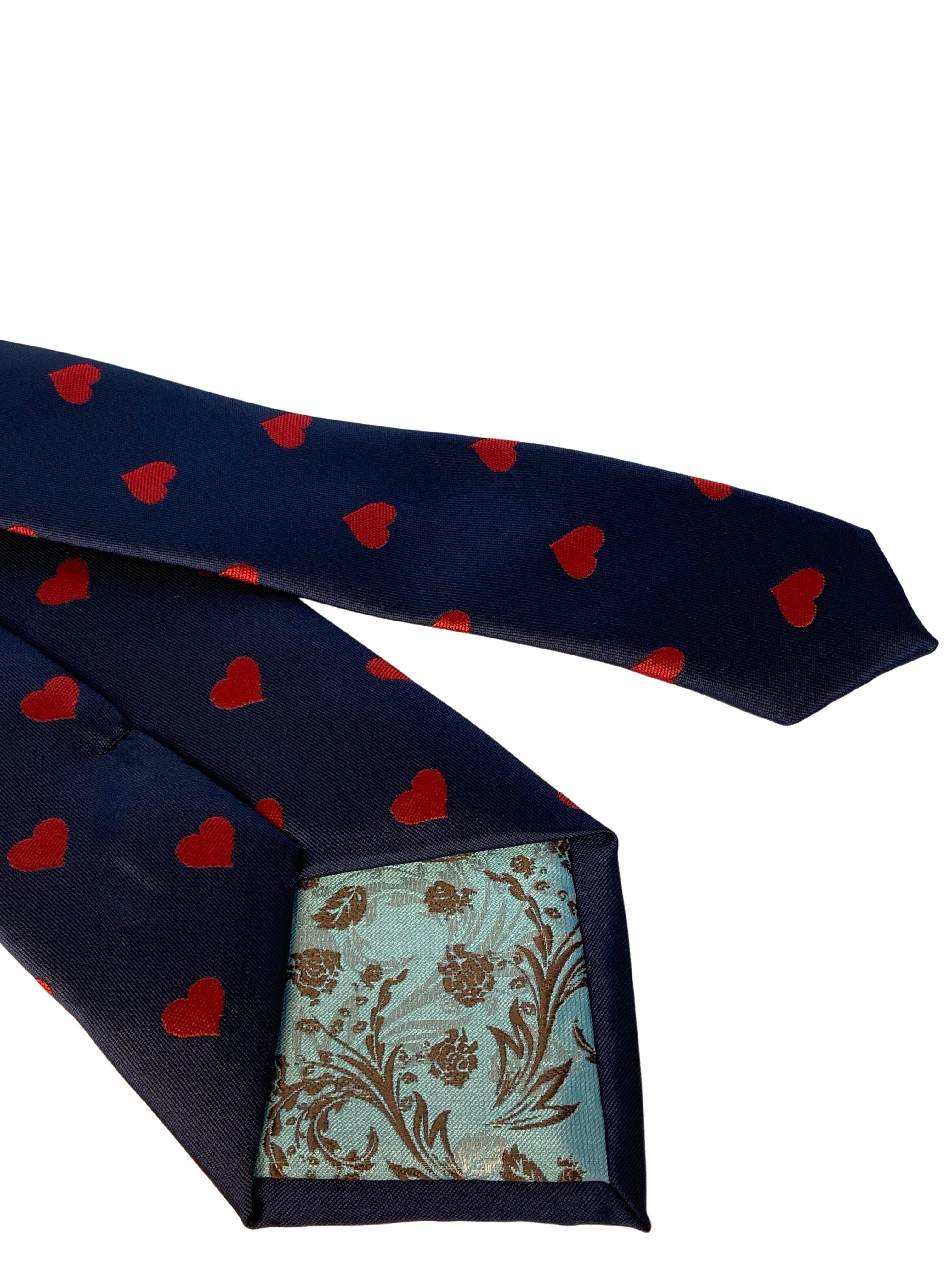 navy mens tie with red love heart quirky design - Image 2