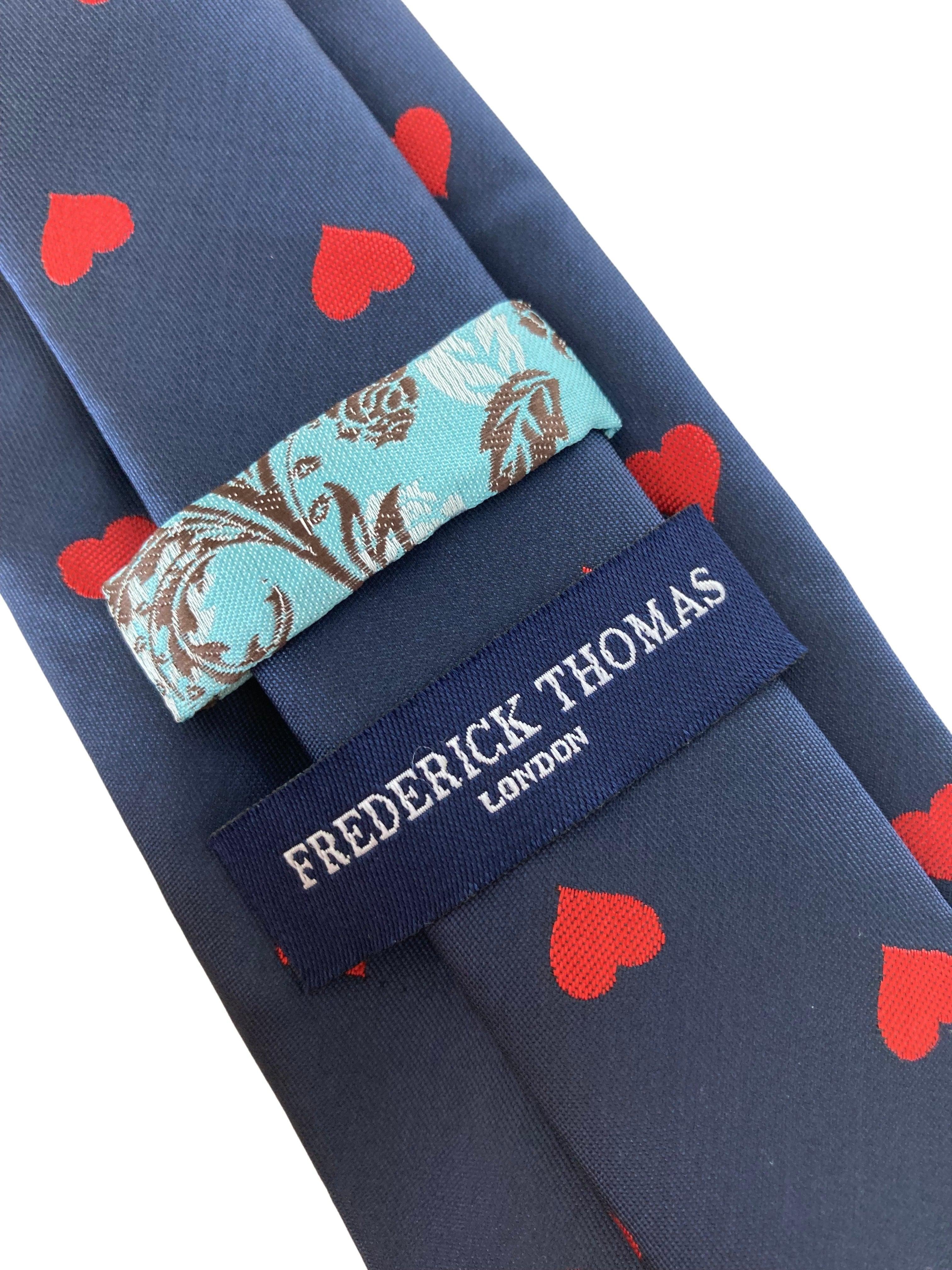 navy mens tie with red love heart quirky design - Image 4