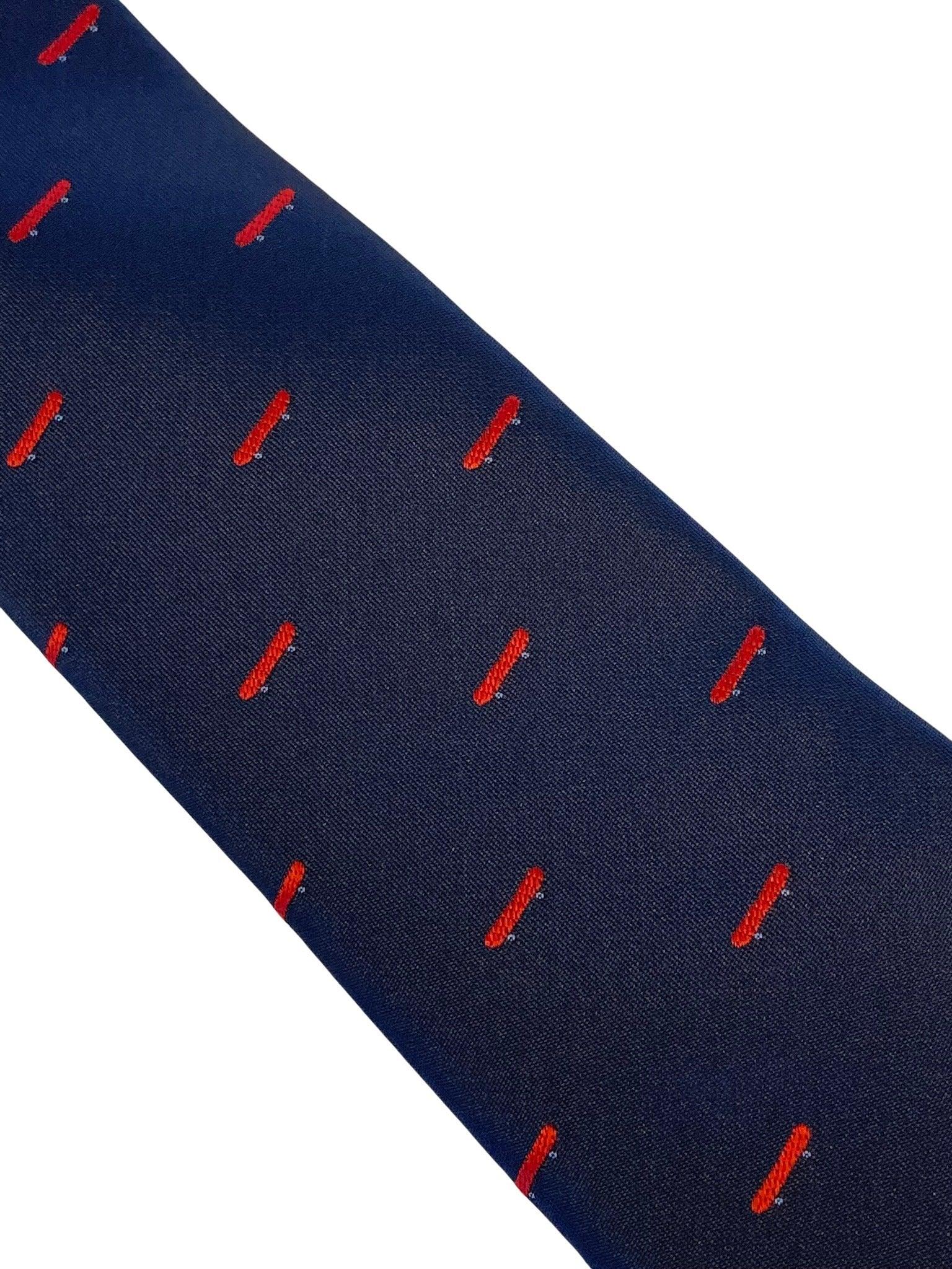 navy mens tie with skateboard design - Image 2