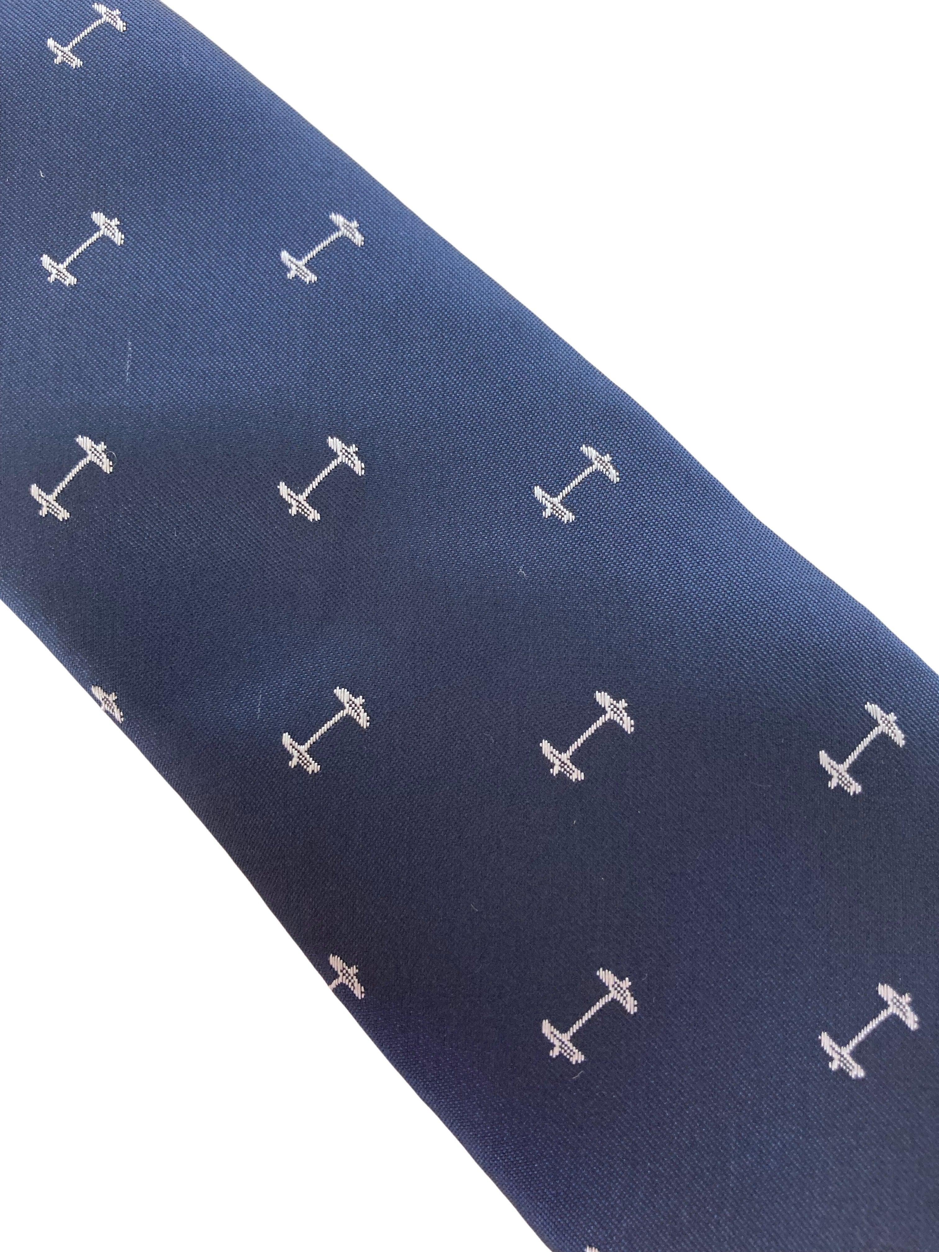 navy mens tie with weights gym barbell quirky design - Image 2