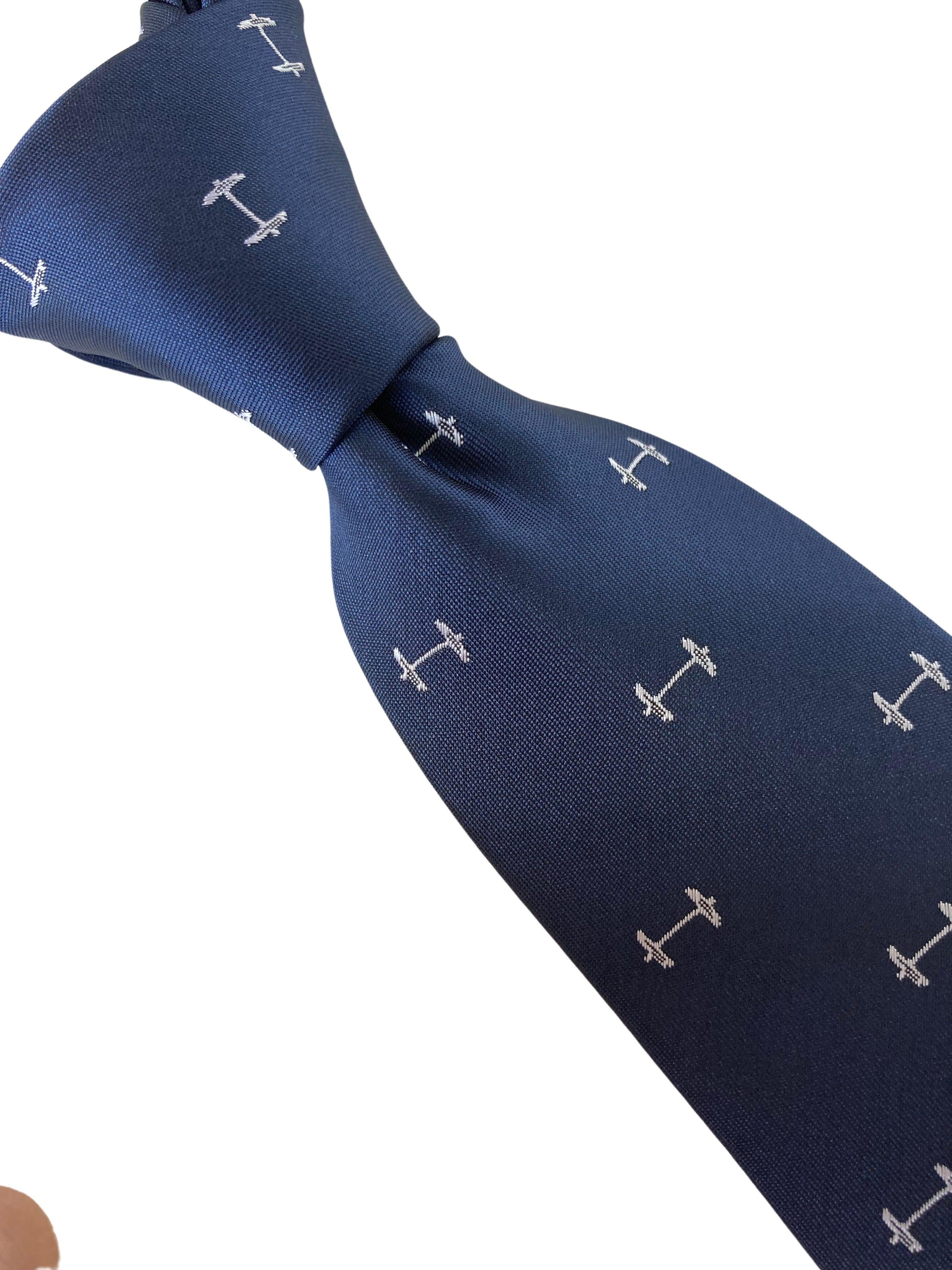 navy mens tie with weights gym barbell quirky design - Image 3
