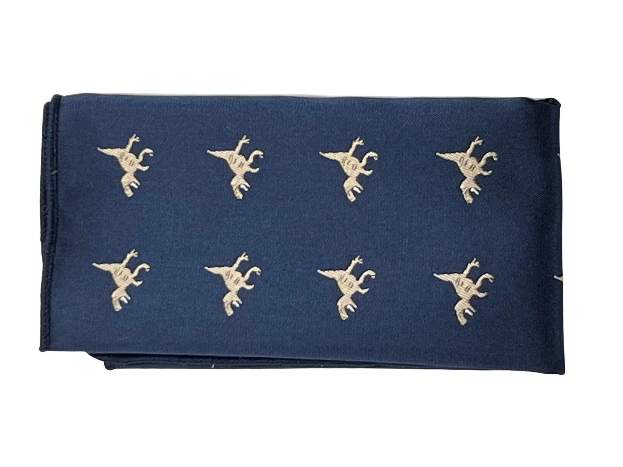 navy pocket square with embroidered T-rex design - Image 2