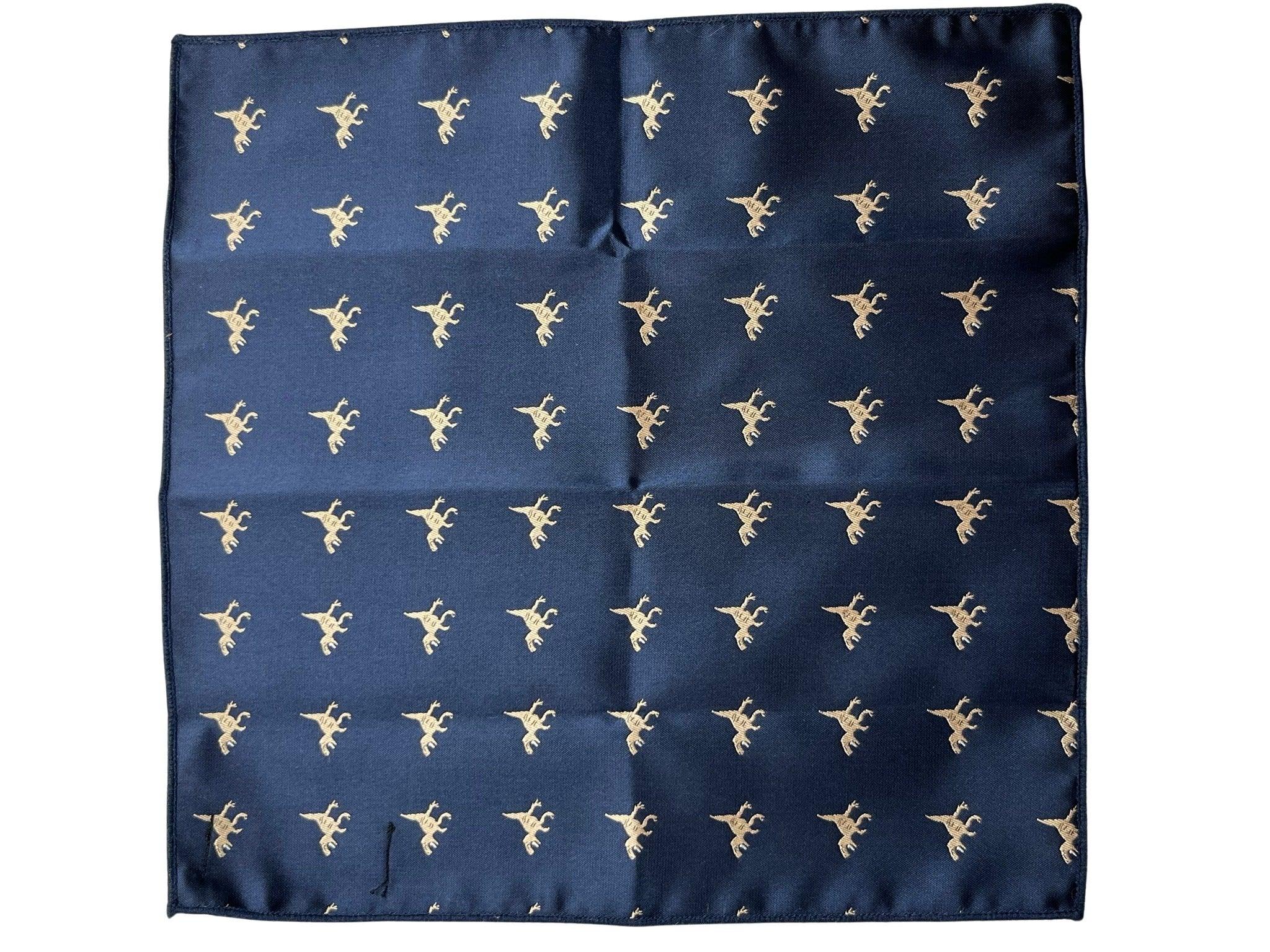 navy pocket square with embroidered T-rex design - Image 3