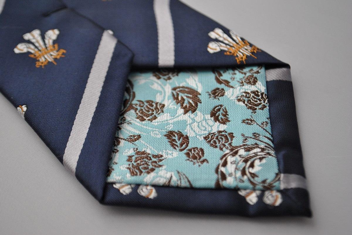 navy prince of wales feathers tie with white stripe - Image 4