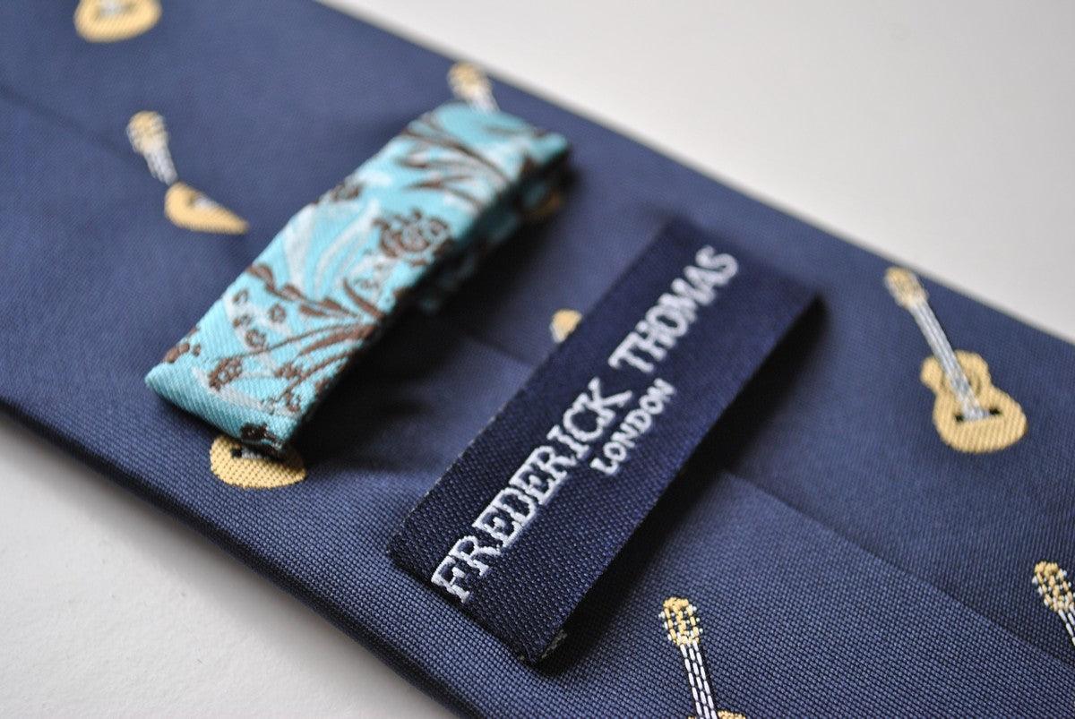 navy tie with acoustic guitar print - Image 3