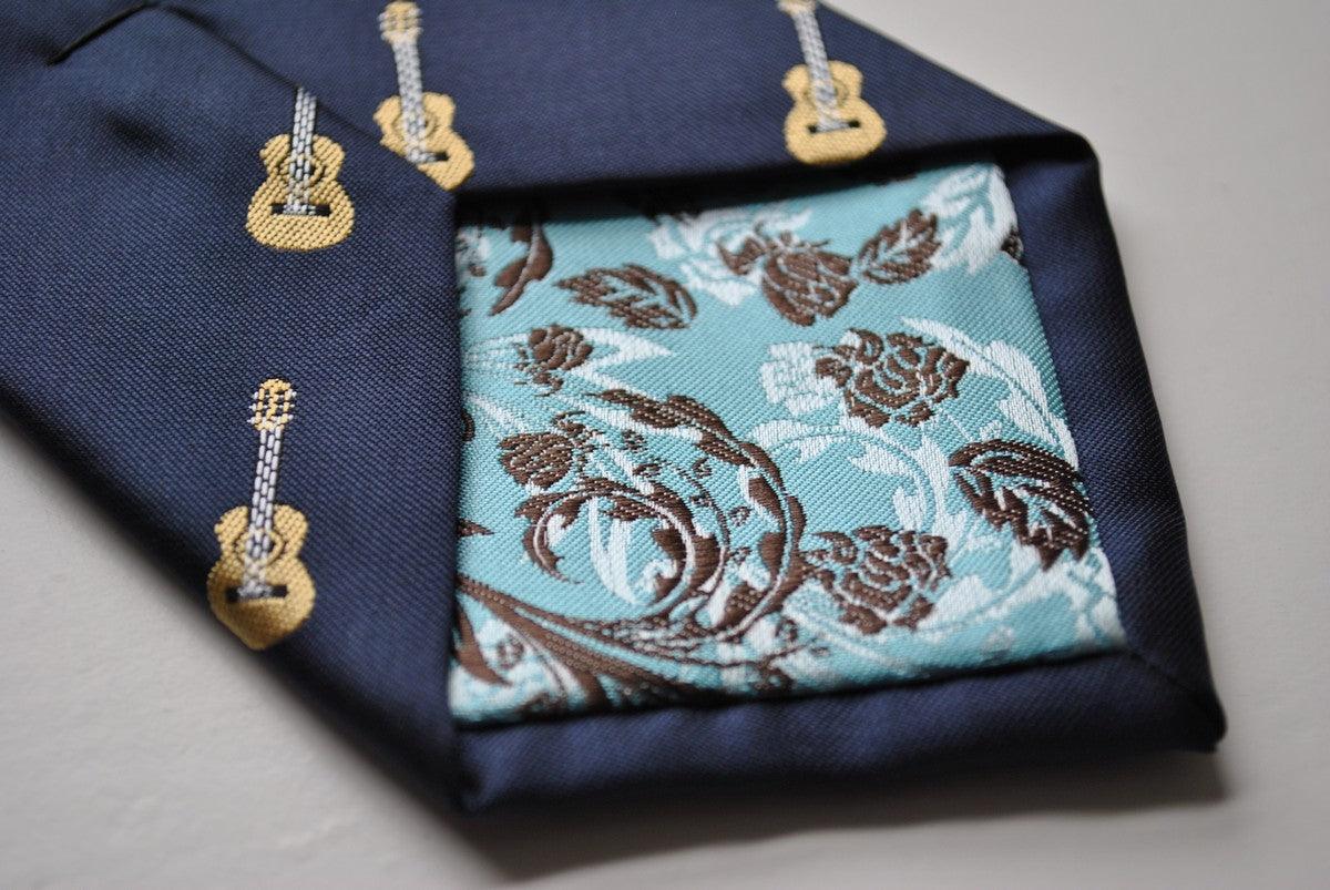 navy tie with acoustic guitar print - Image 4