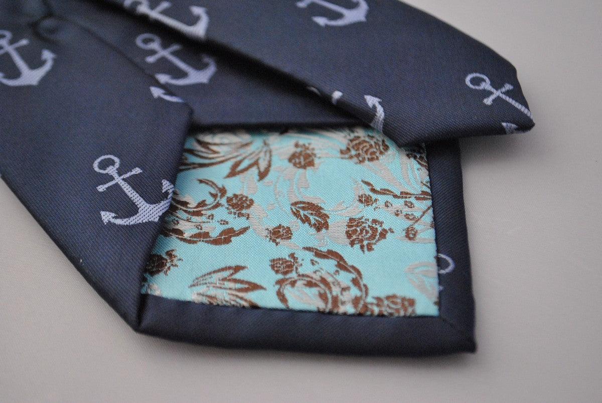 navy tie with anchor design - Image 3
