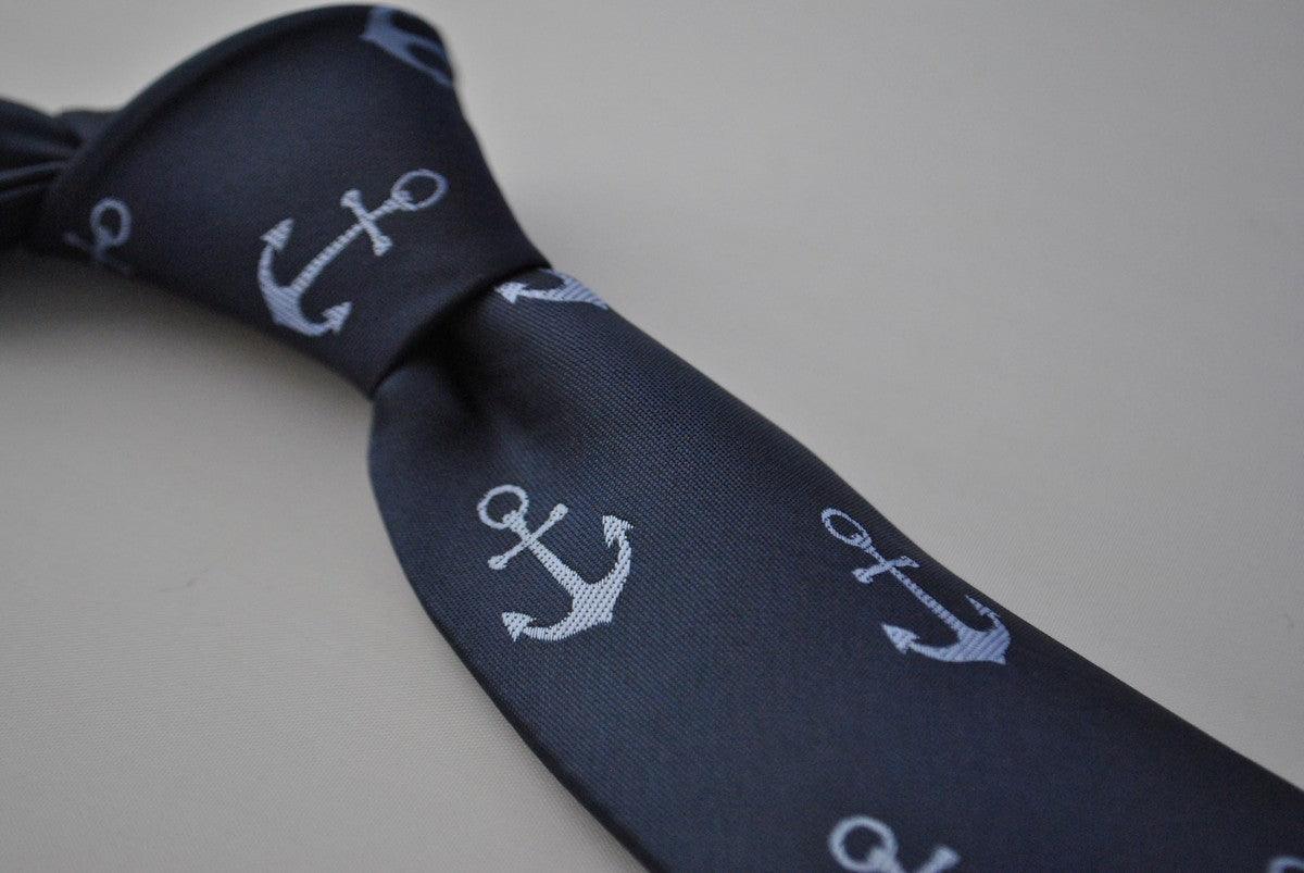 navy tie with anchor design - Image 4