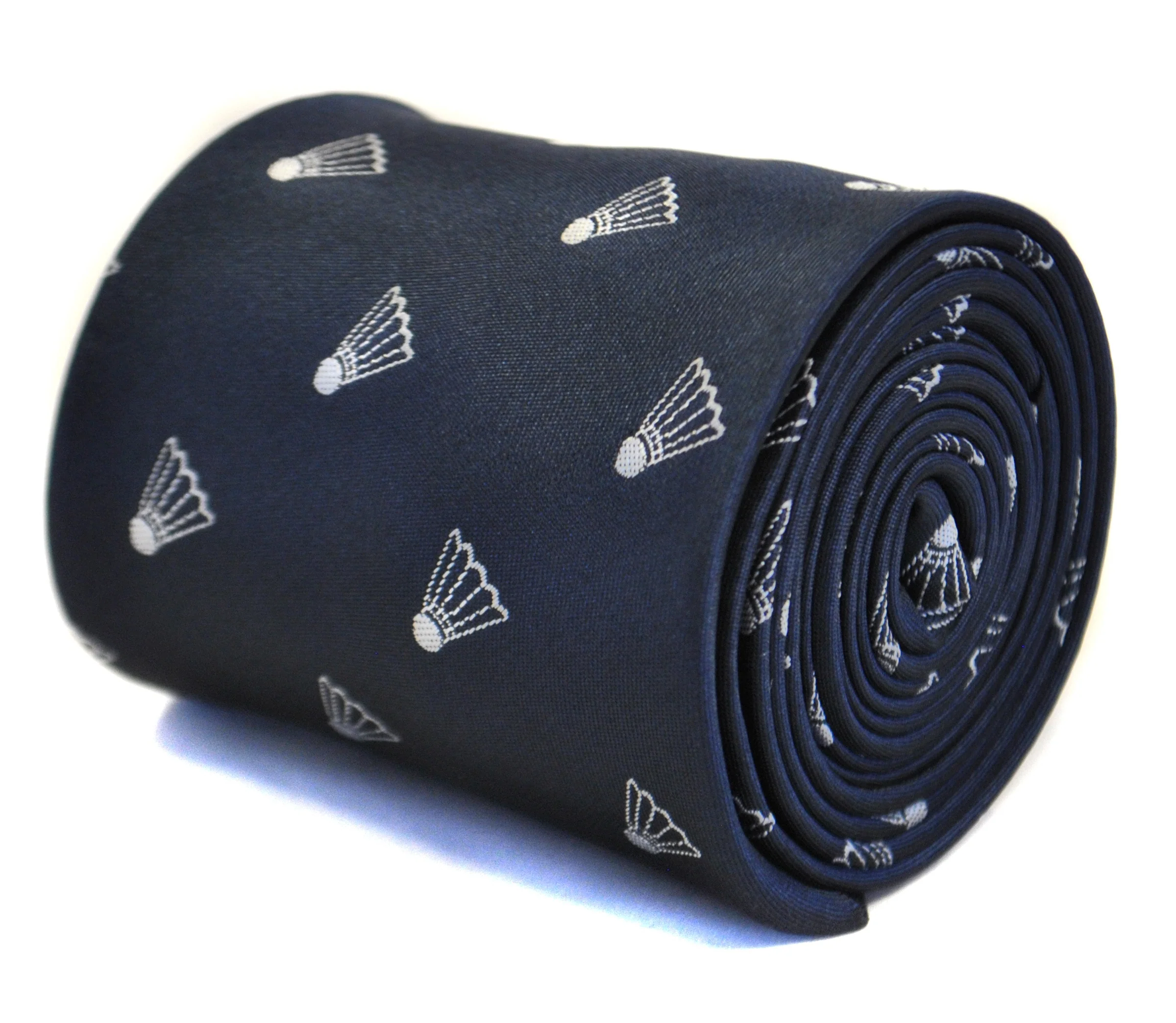 navy tie with badminton shuttlecock embroidered design
