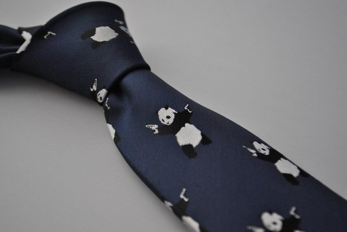navy tie with panda design - Image 2
