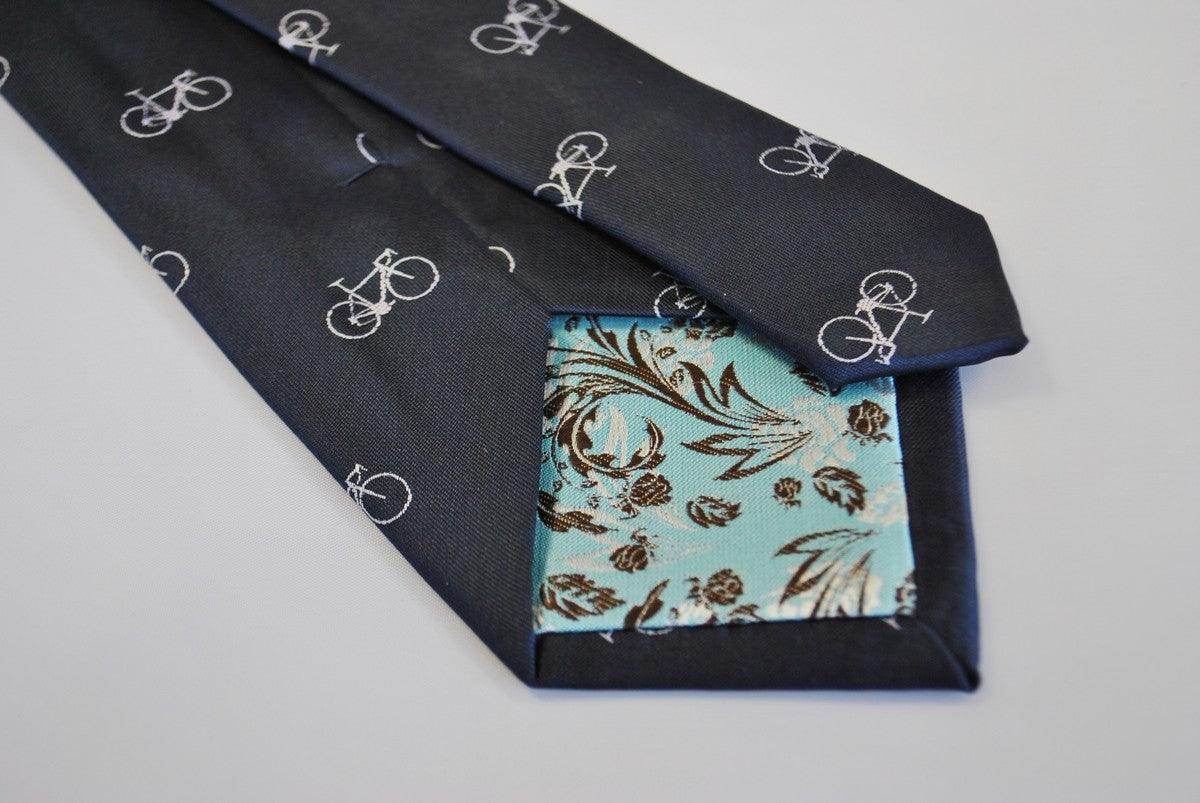 navy tie with bicycle design - Image 3