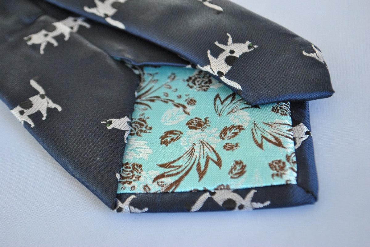 navy tie with black and white cat design - Image 3