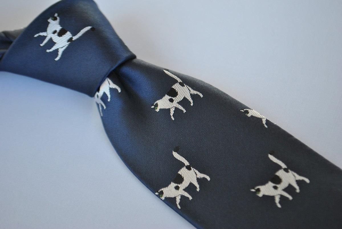 navy tie with black and white cat design - Image 4