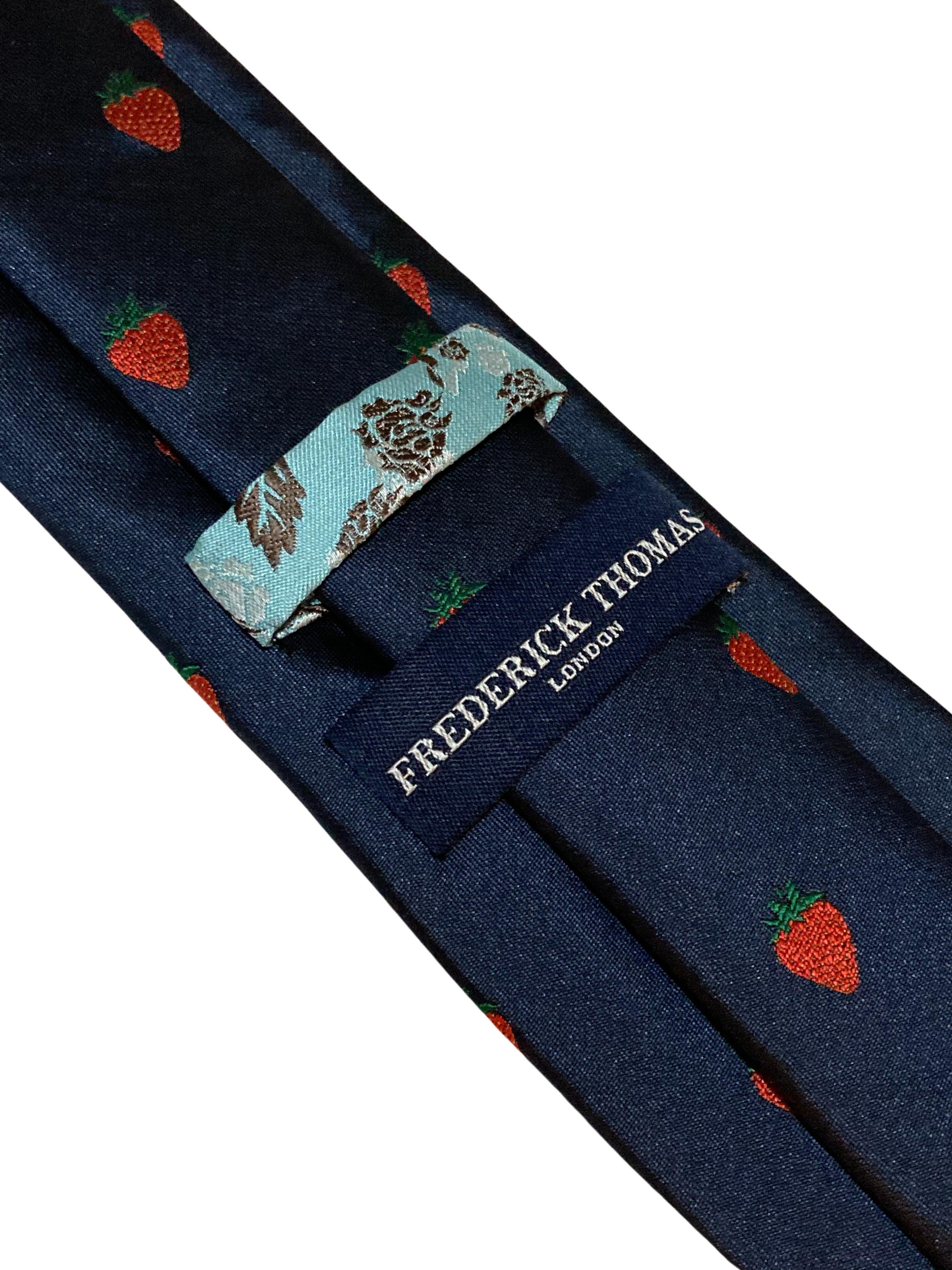 navy tie with British strawberry embroidered design - Image 3