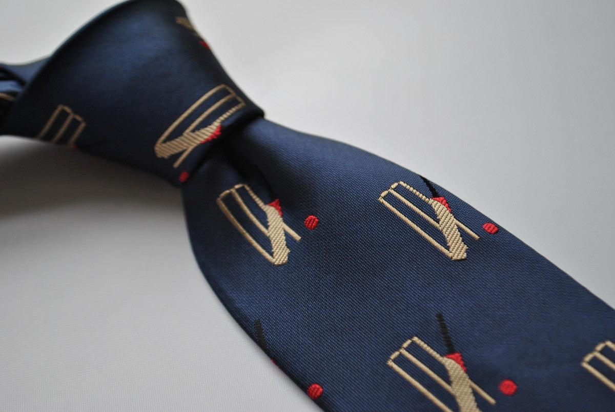 navy tie with cricket stumps design - Image 4