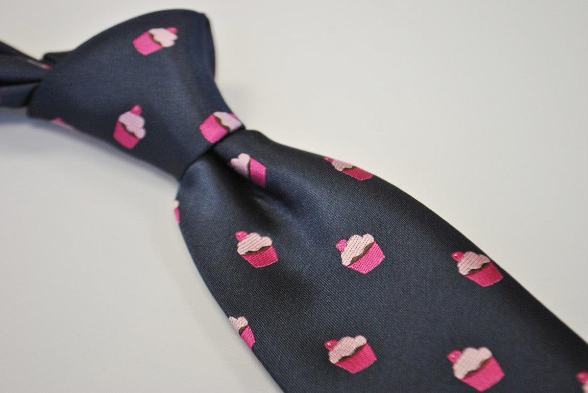 navy tie with cupcake design - Image 2