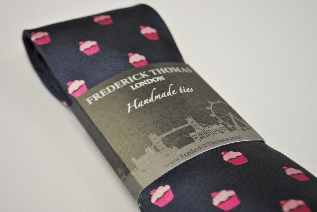 navy tie with cupcake design - Image 3