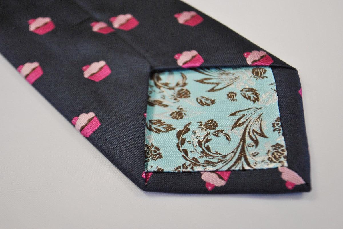 navy tie with cupcake design - Image 4