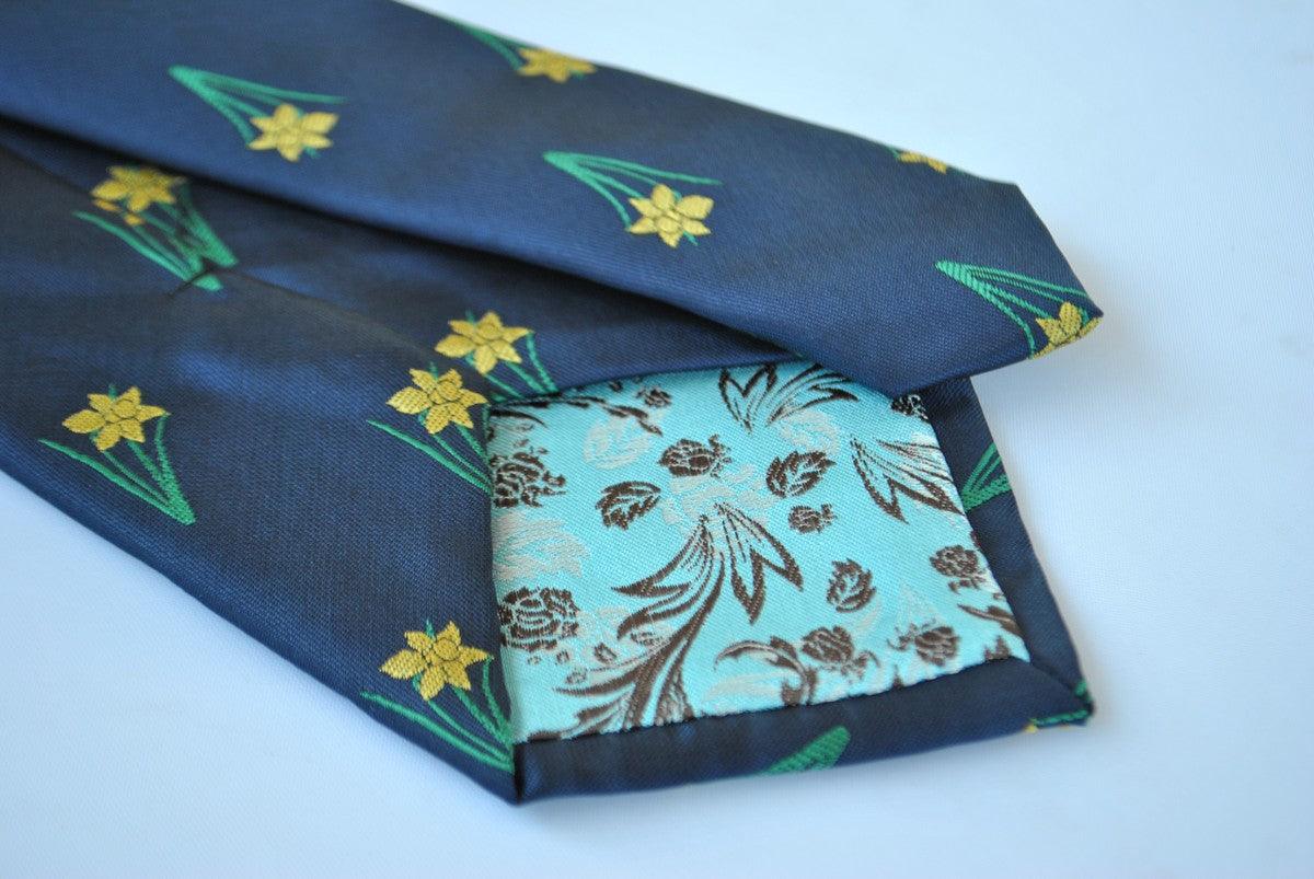 navy tie with daffodil design - Image 4