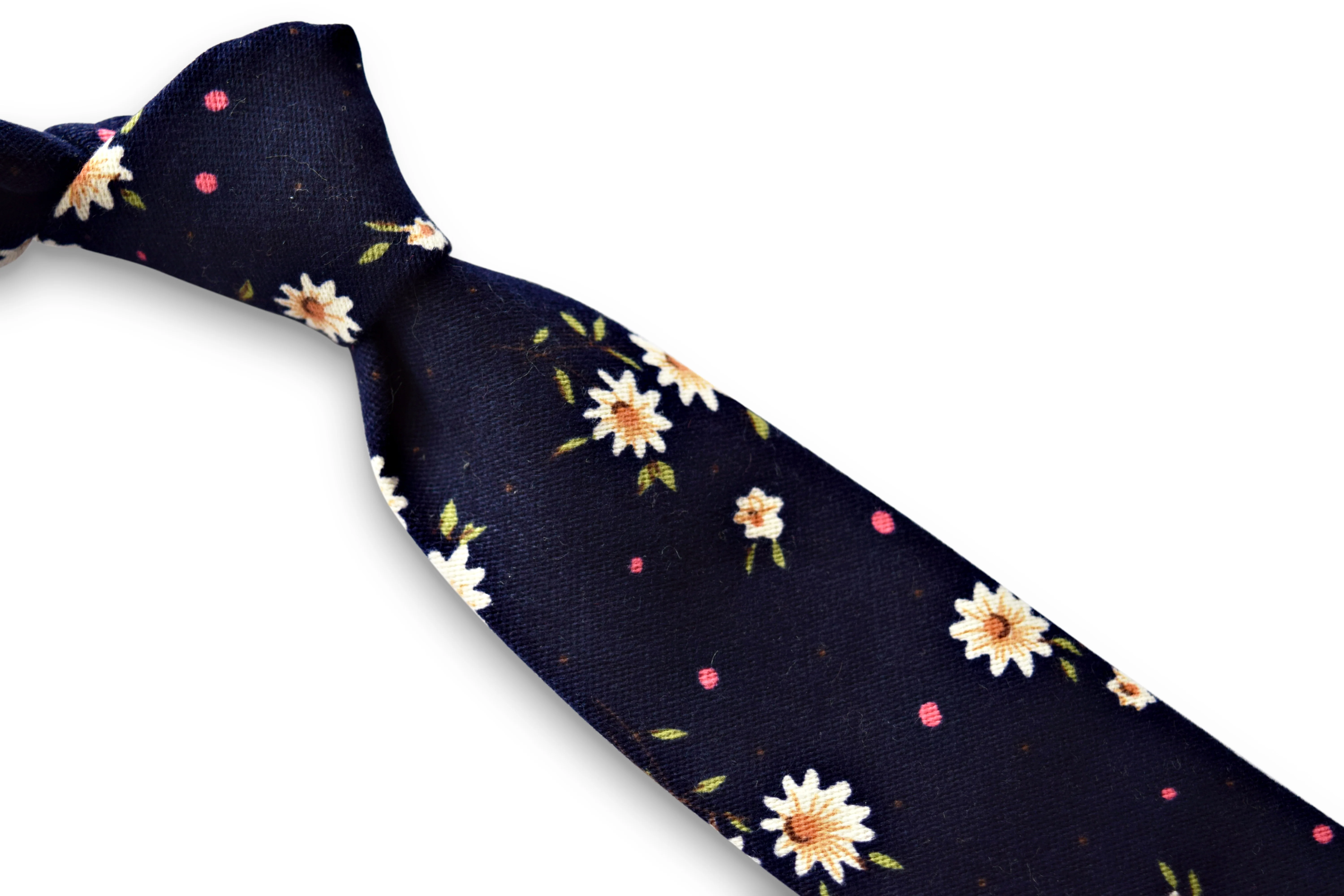 navy tie with daisy floral cotton design - Image 2