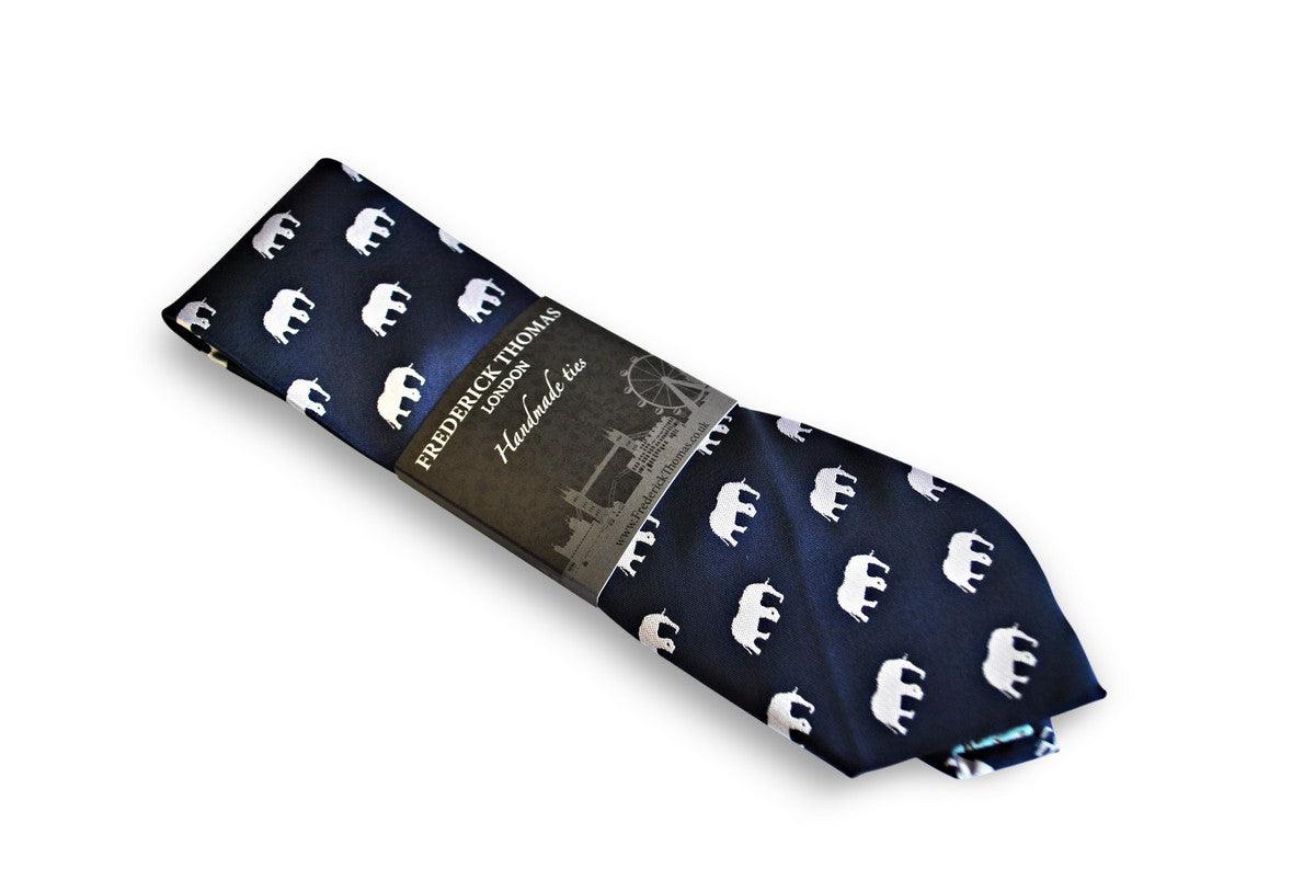 navy tie with elephant silhouette design - Image 5