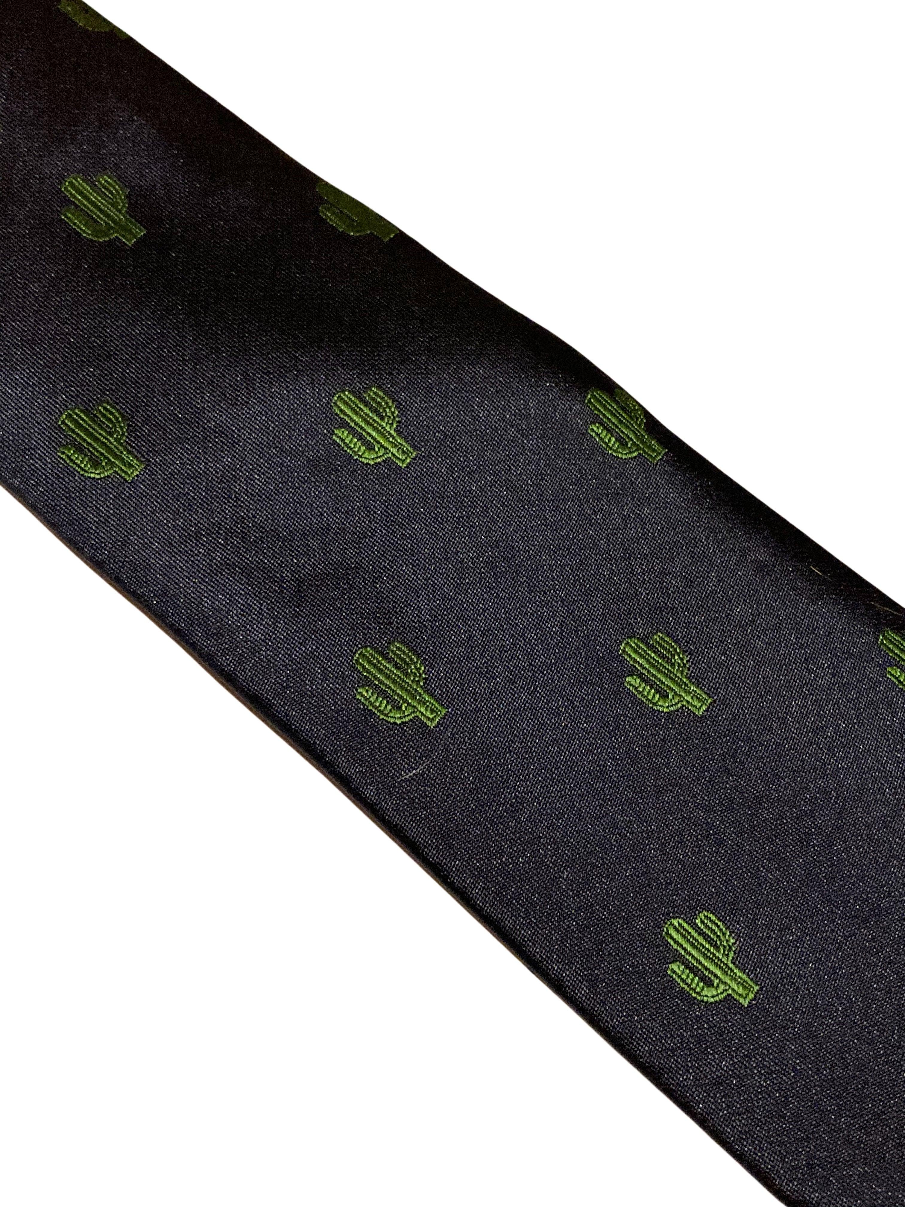 navy tie with embroidered cactus desert design - Image 2