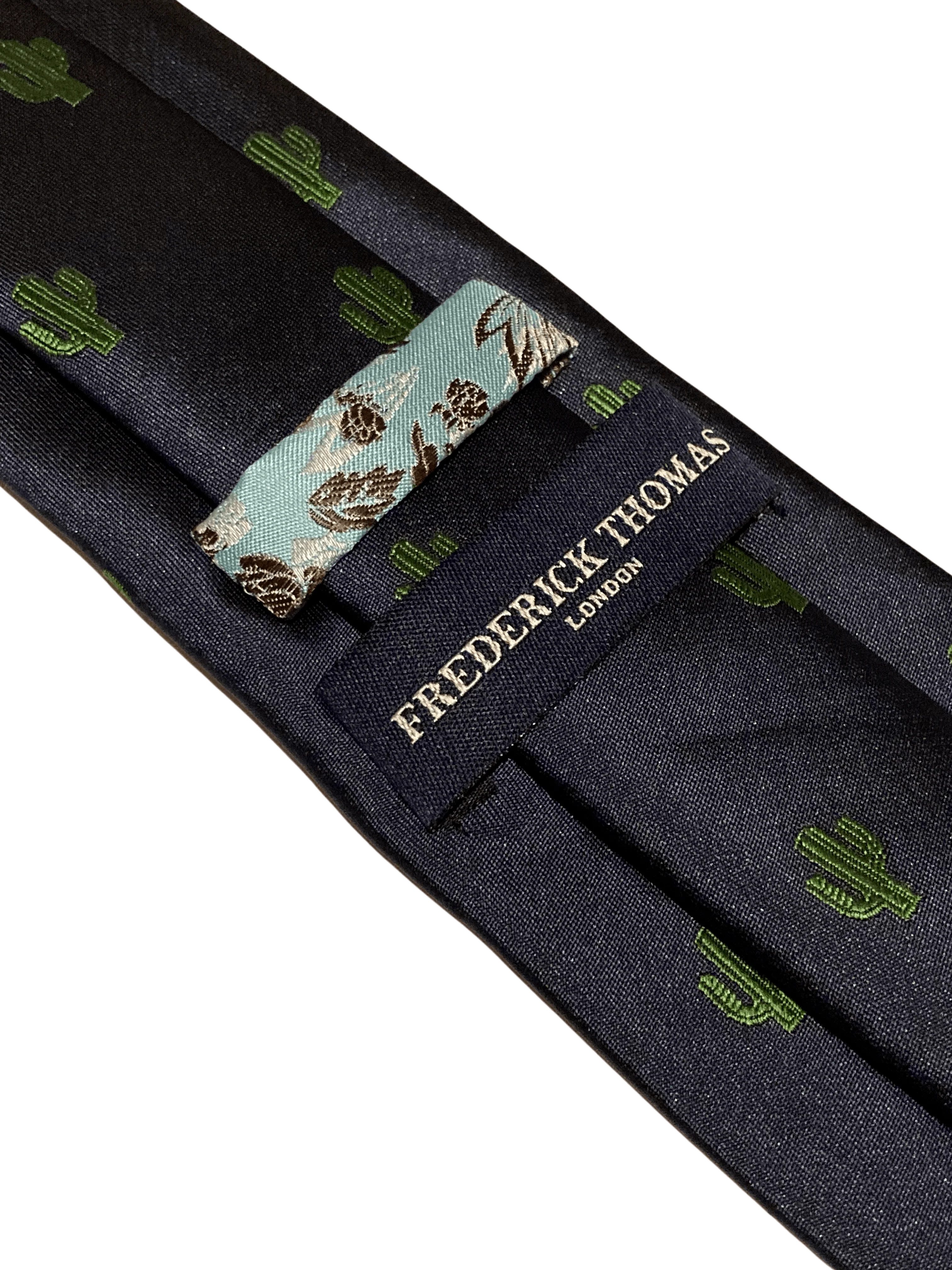 navy tie with embroidered cactus desert design - Image 5