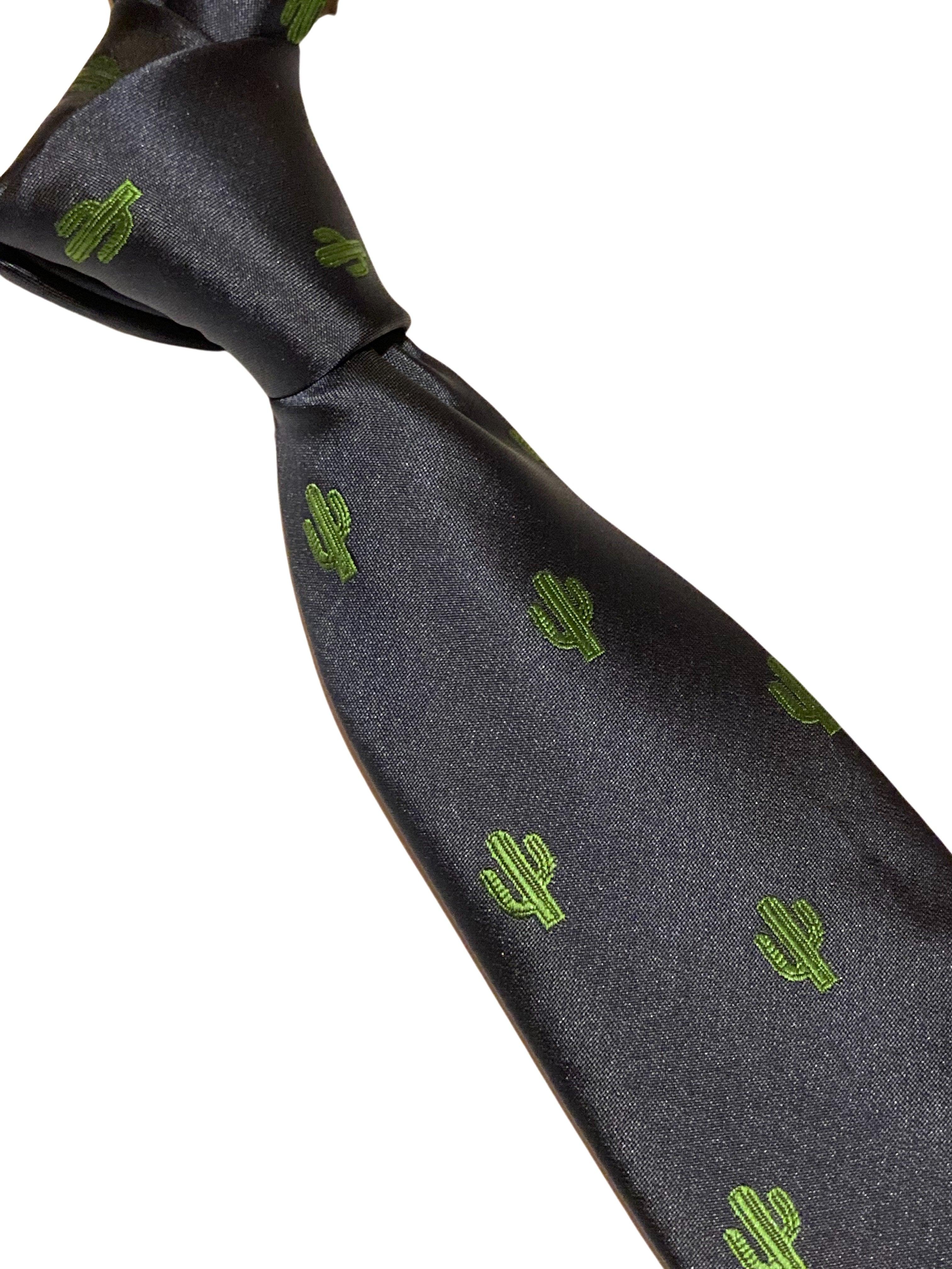 navy tie with embroidered cactus desert design - Image 6