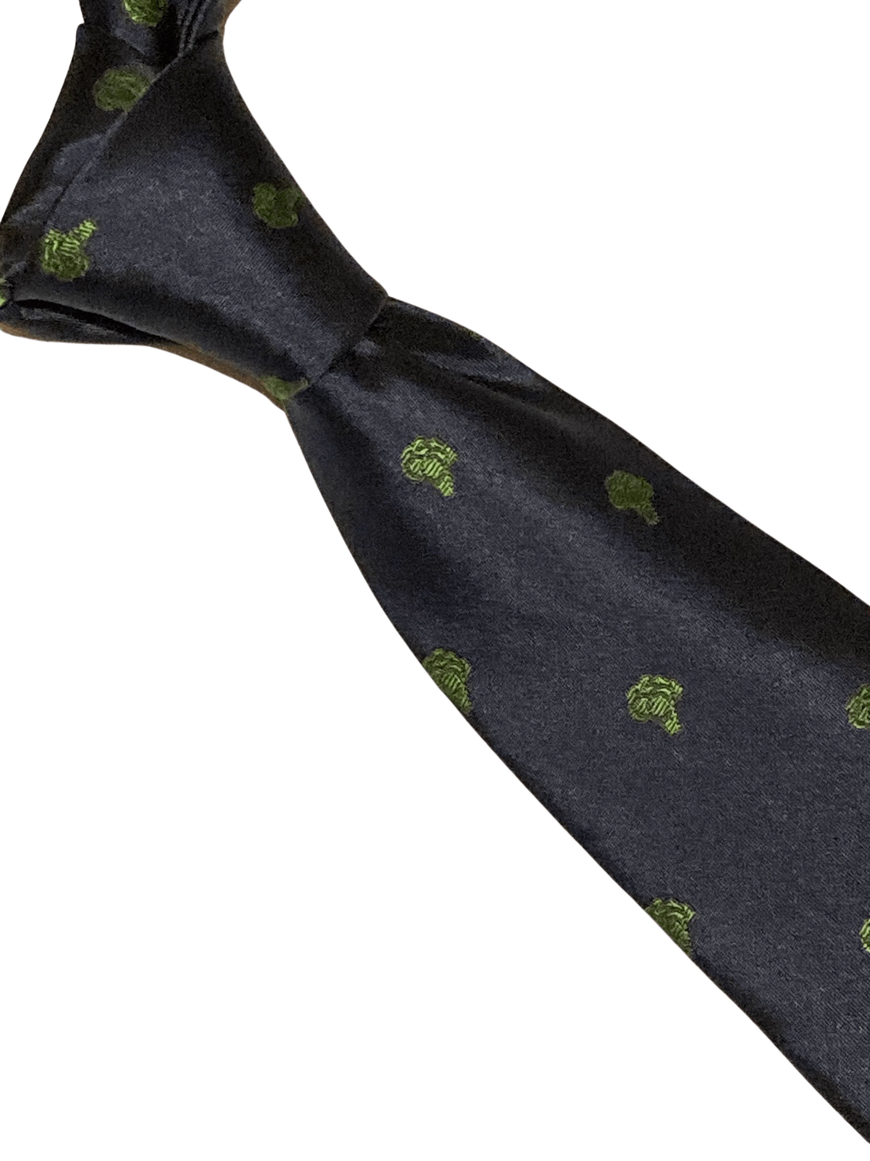navy  tie with embroidered novelty broccoli design - Image 4