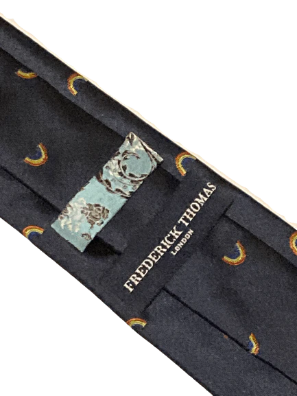 navy  tie with embroidered rainbow design - Image 3