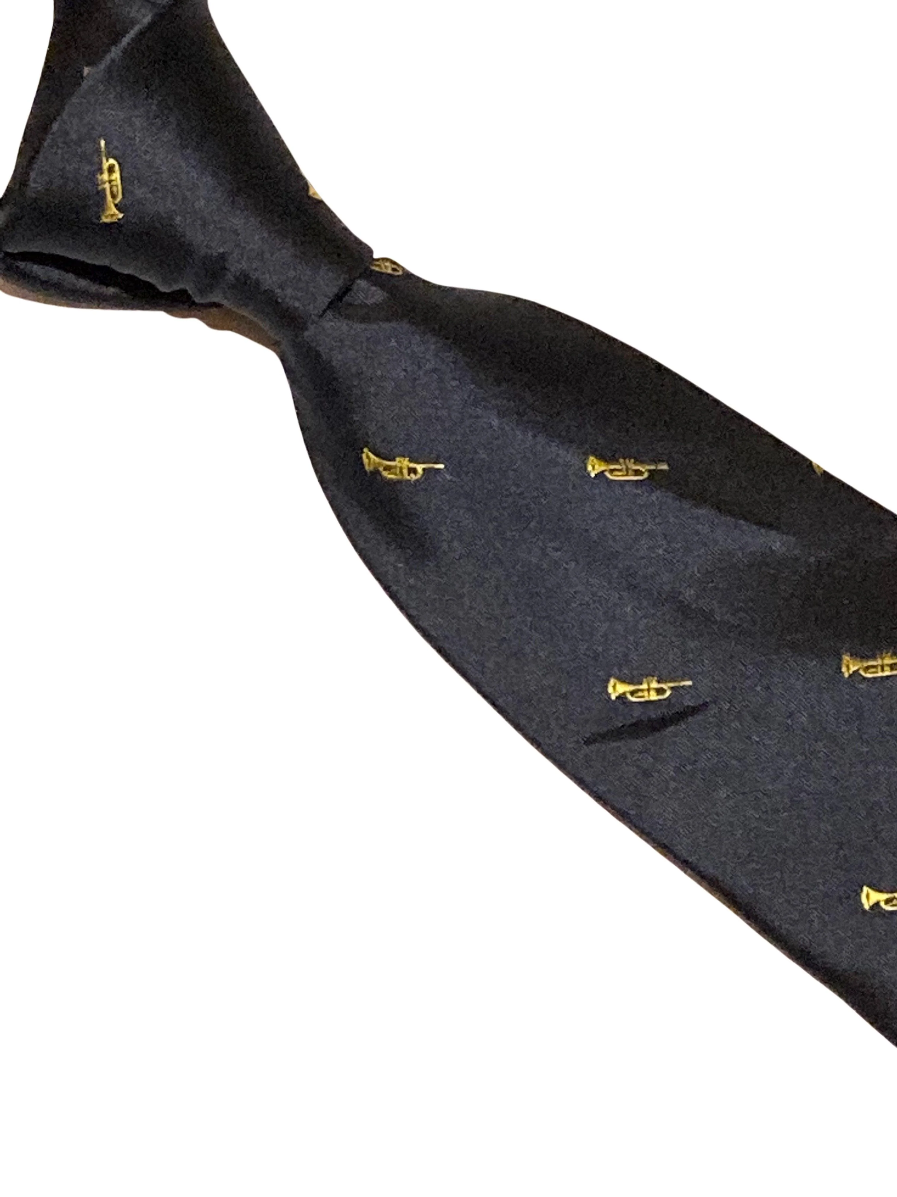 navy tie with embroidered trumpet design - Image 2