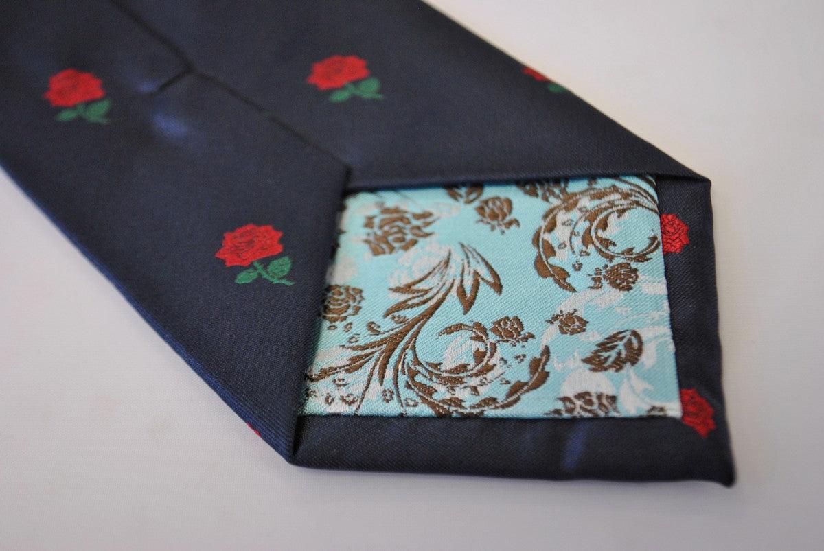 navy tie with english rugby rose design - Image 3