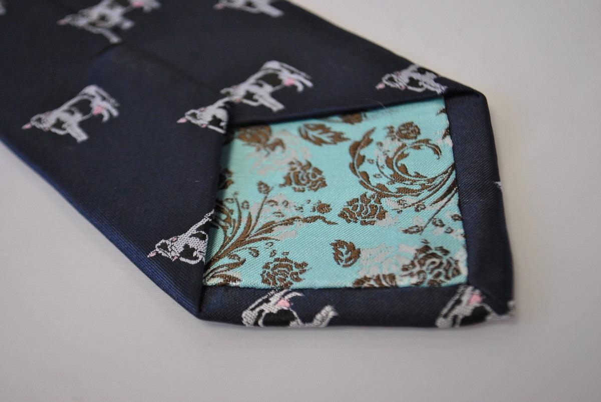navy tie with dairy cow design - Image 3
