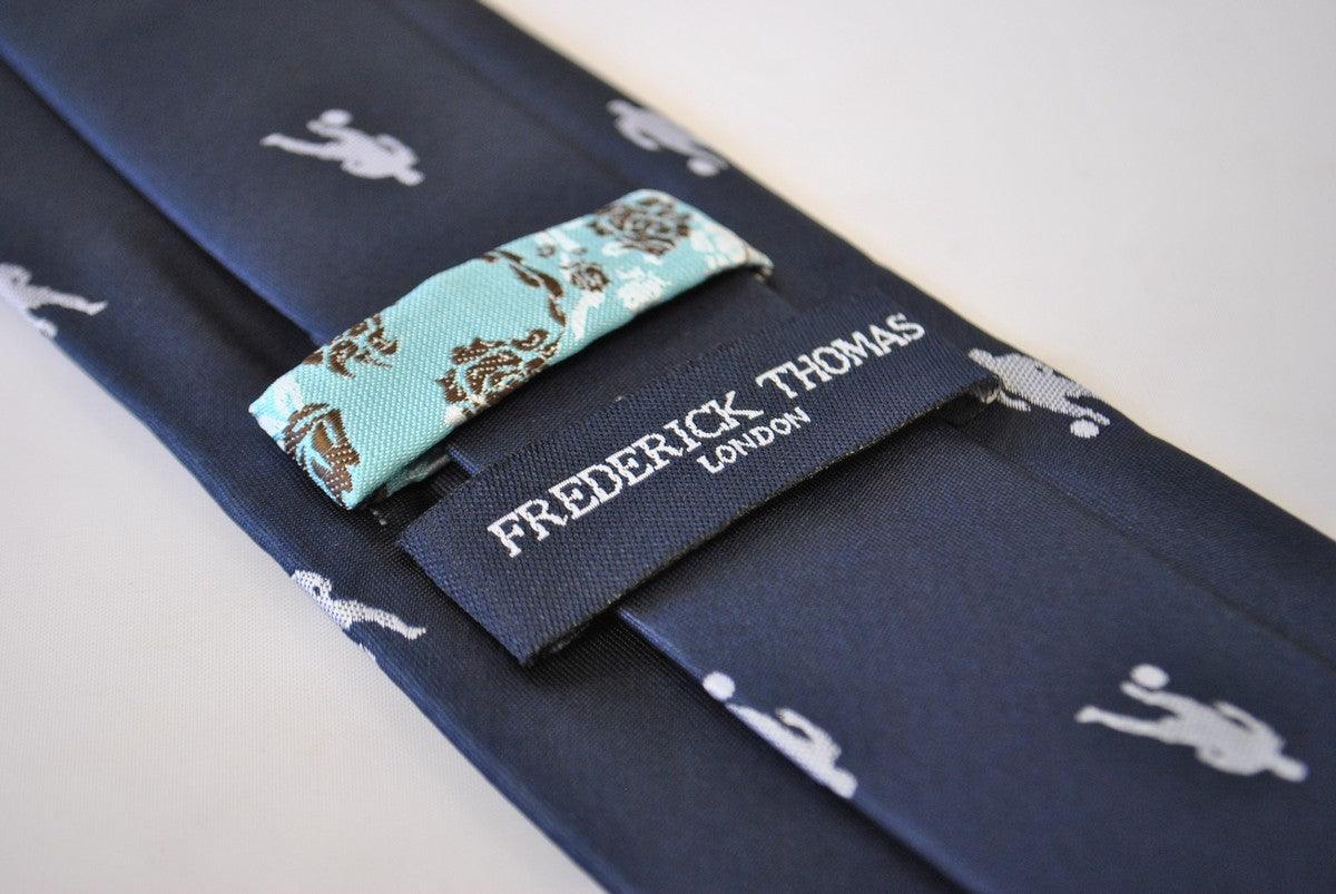 navy tie with football silhouette design - Image 4