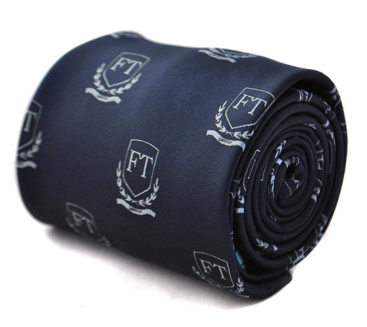 navy tie with Frederick Thomas crest