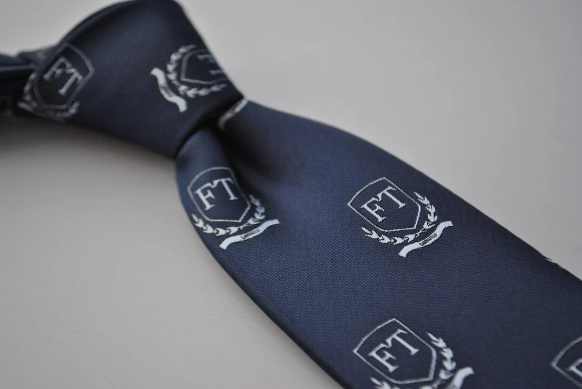navy tie with Frederick Thomas crest - Image 2