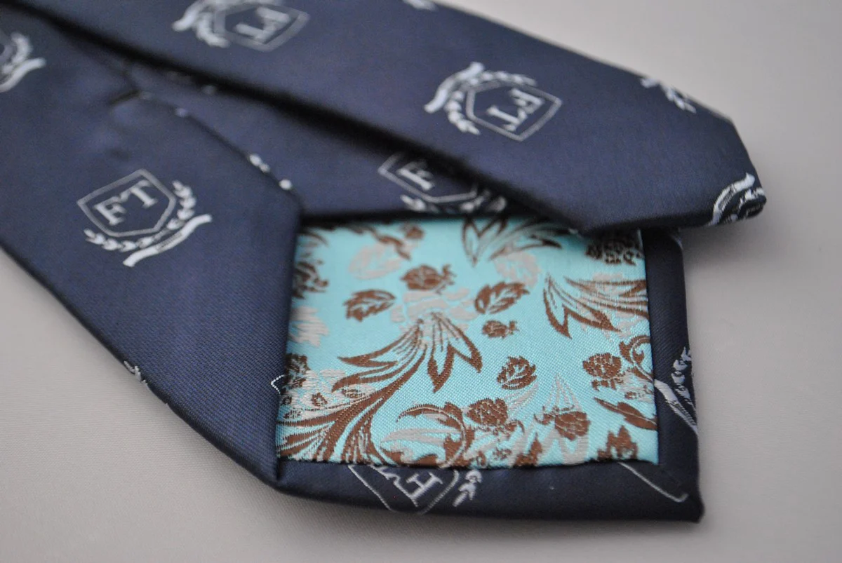 navy tie with Frederick Thomas crest - Image 3
