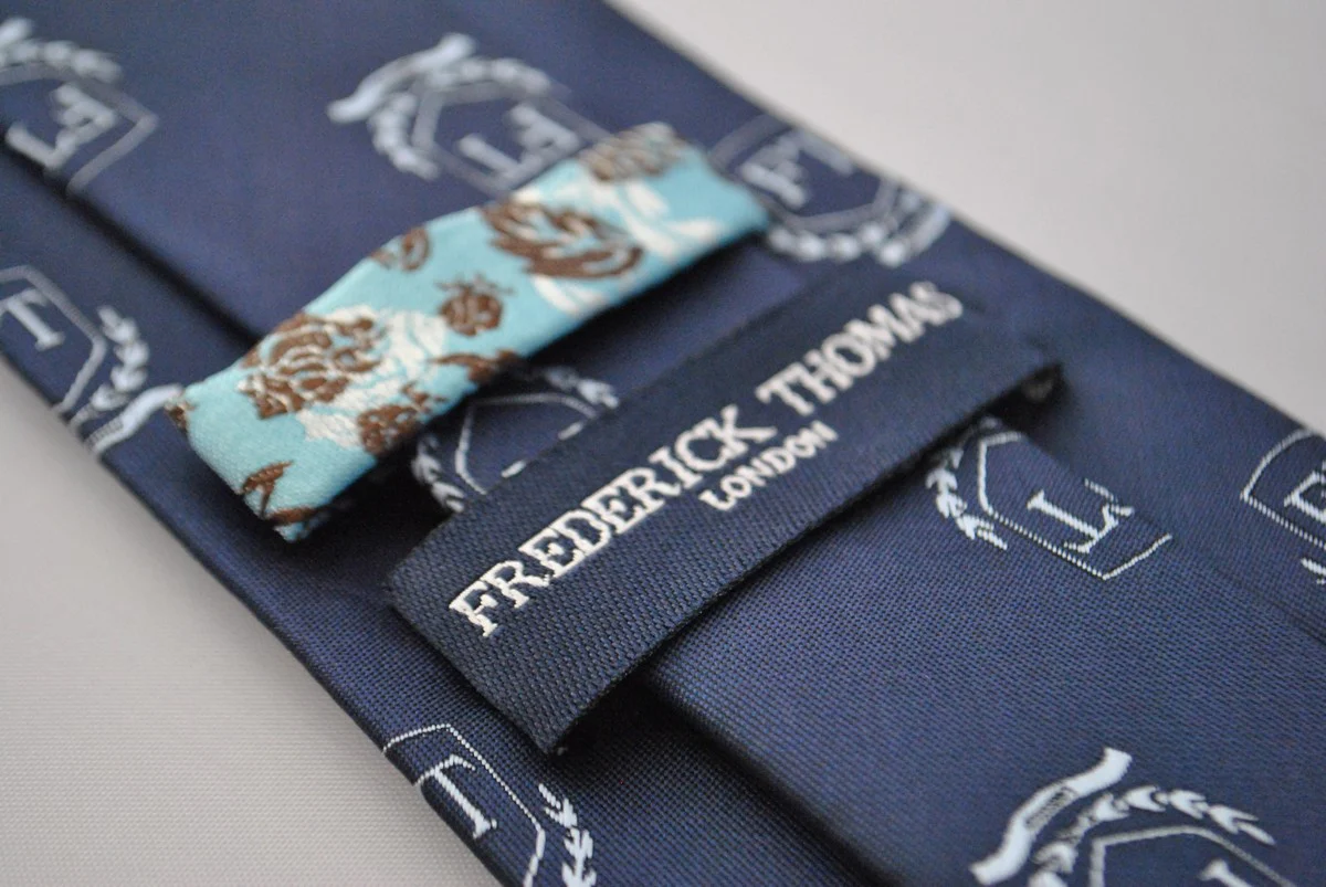 navy tie with Frederick Thomas crest - Image 4