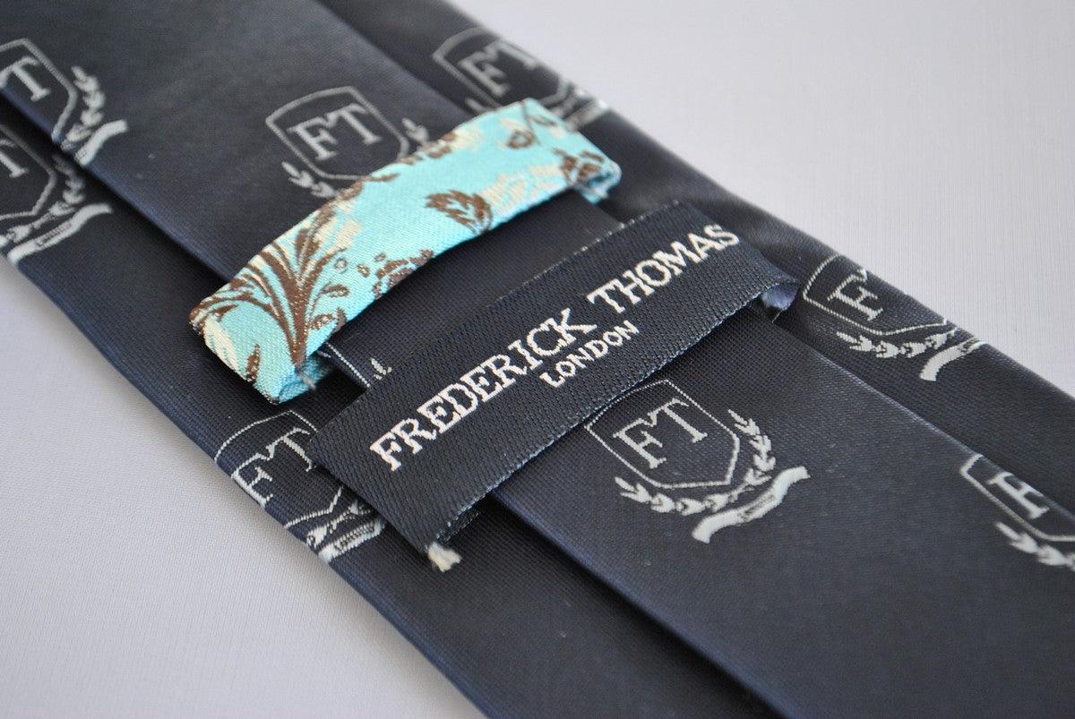 navy tie with Frederick Thomas crest design - Image 2