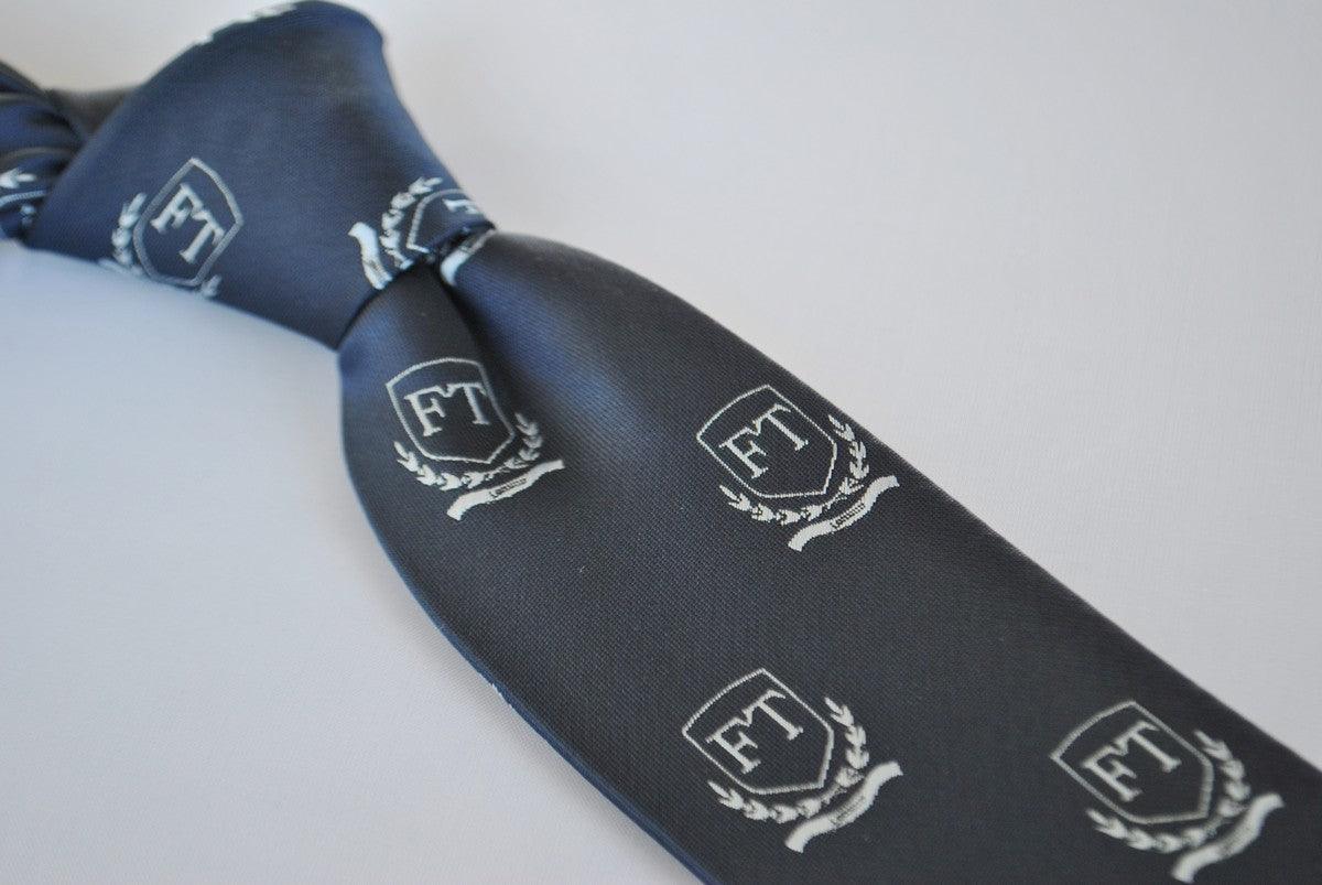 navy tie with Frederick Thomas crest design - Image 3