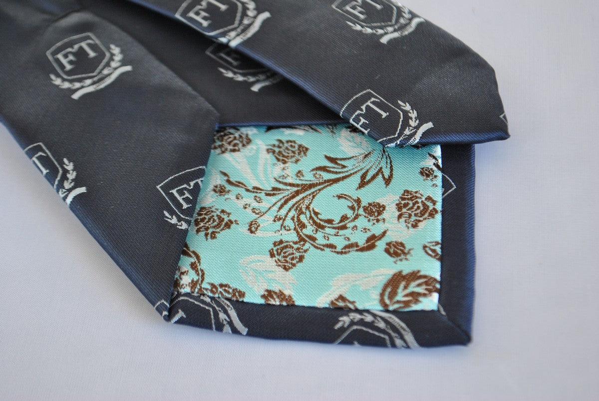 navy tie with Frederick Thomas crest design - Image 4