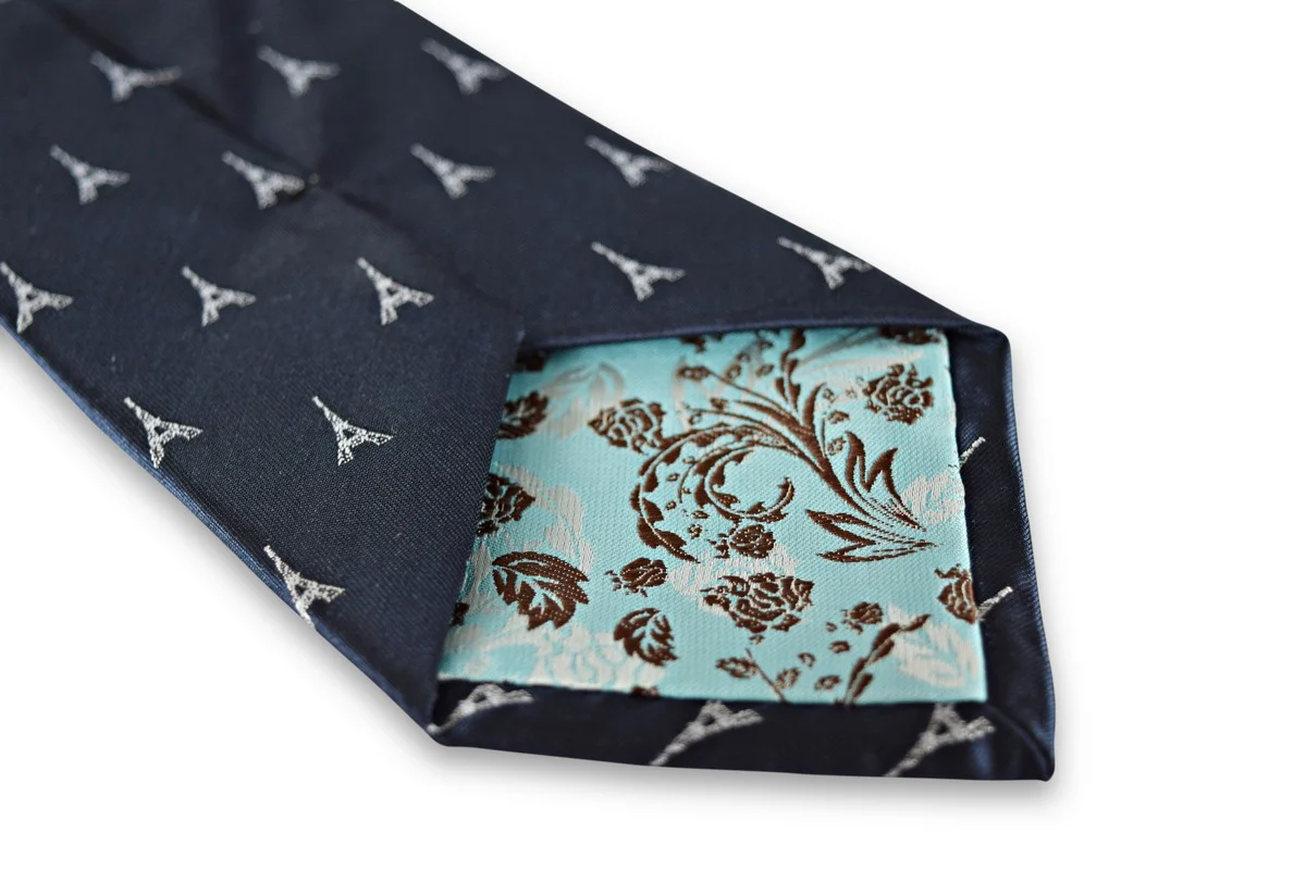navy tie with French Eiffel Tower design - Image 2