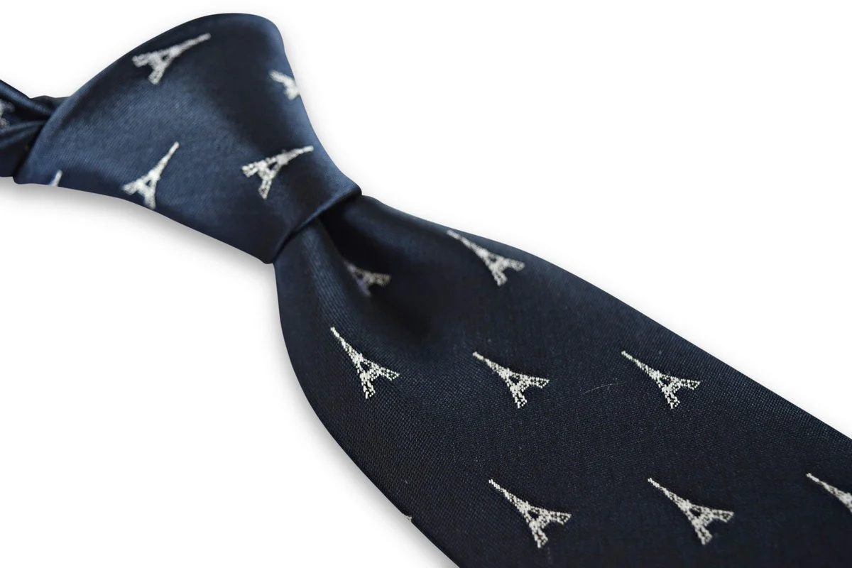 navy tie with French Eiffel Tower design - Image 3
