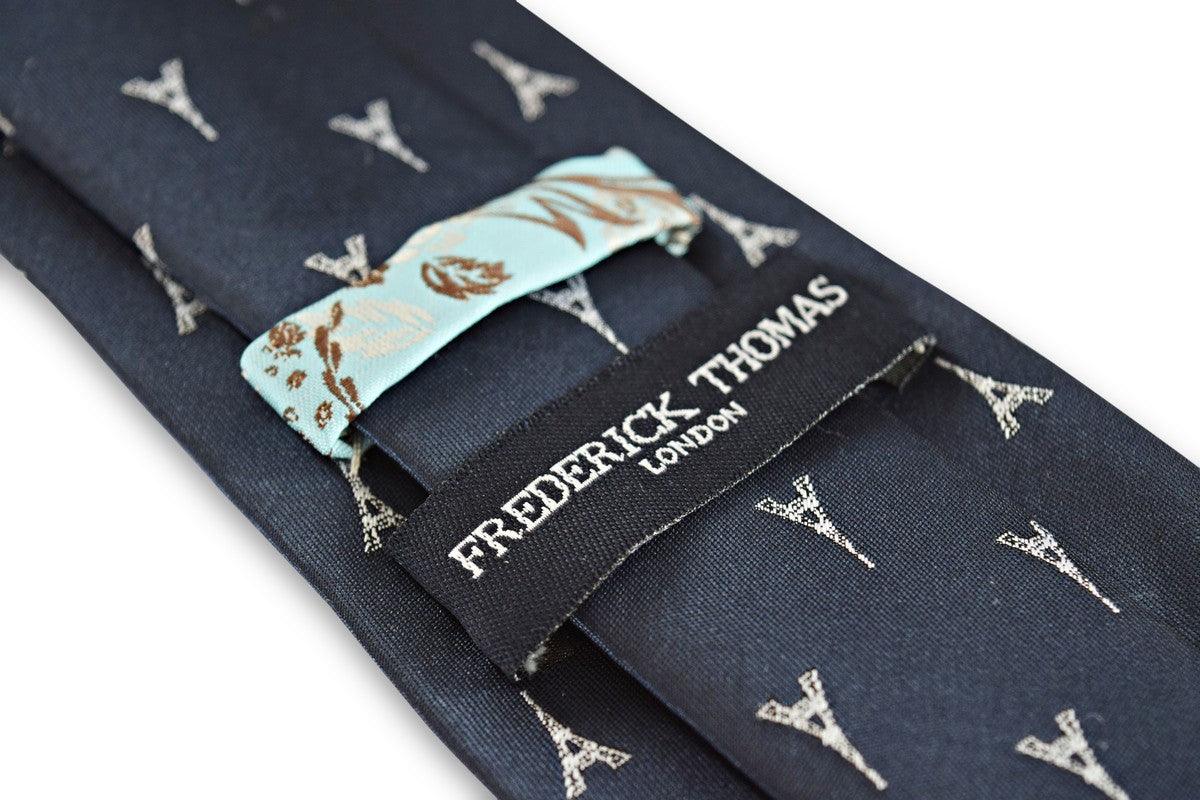 navy tie with French Eiffel Tower design - Image 4