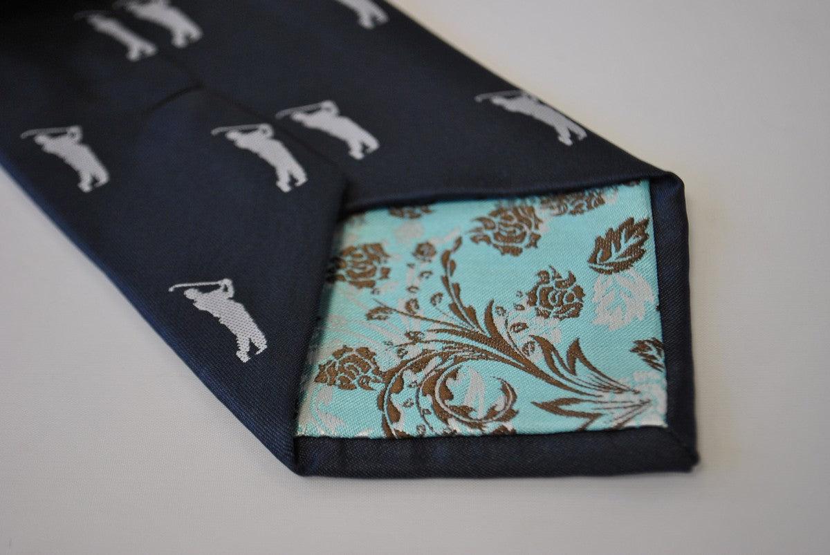 navy tie with golf player silhouette design - Image 3