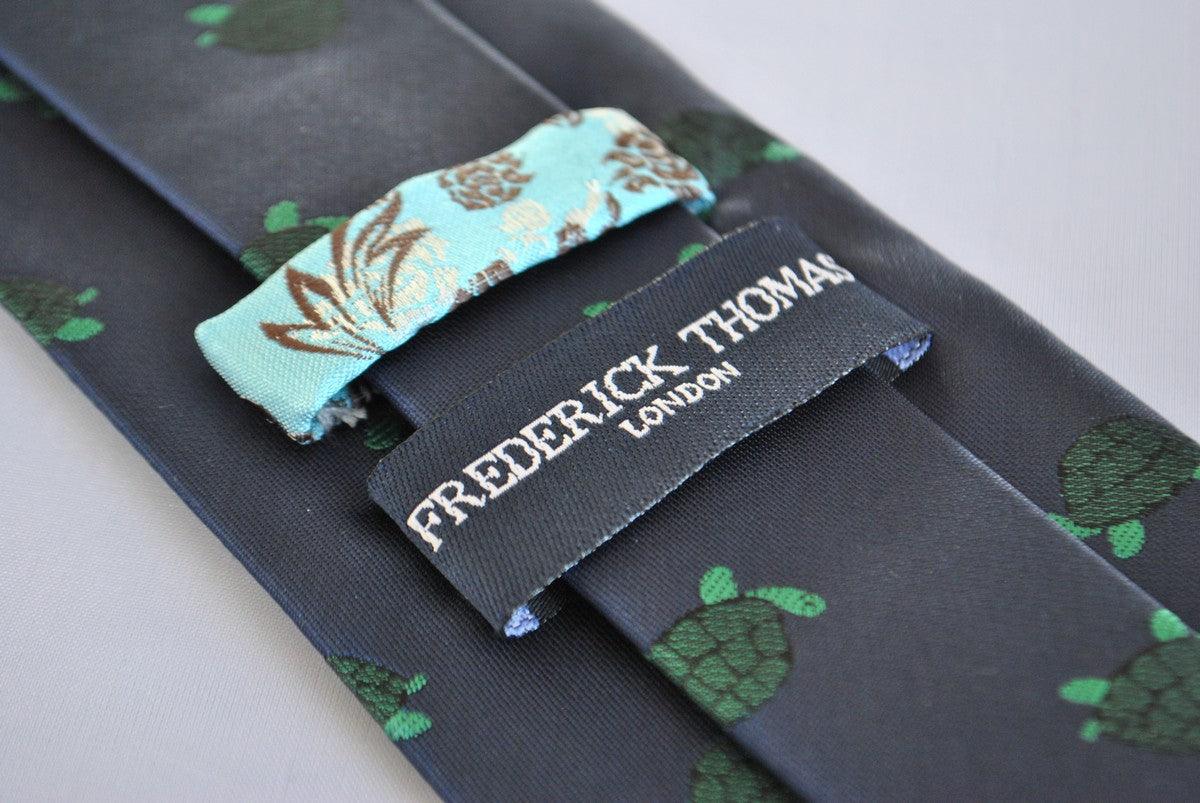 navy tie with green turtle design - Image 2